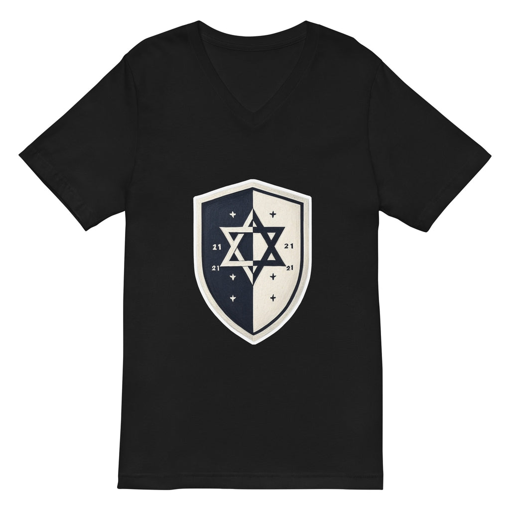 Black and White Shield Unisex V - Neck Tee - American Zionist