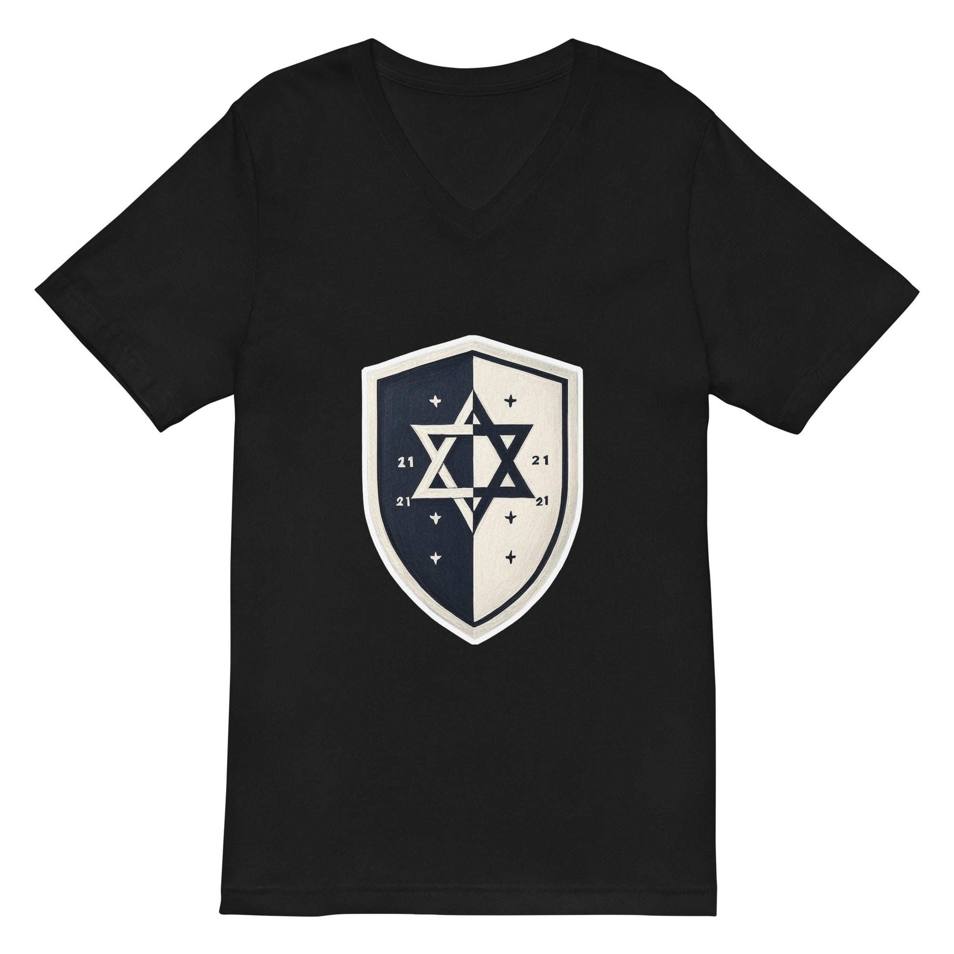 Black and White Shield Unisex V - Neck Tee - American Zionist