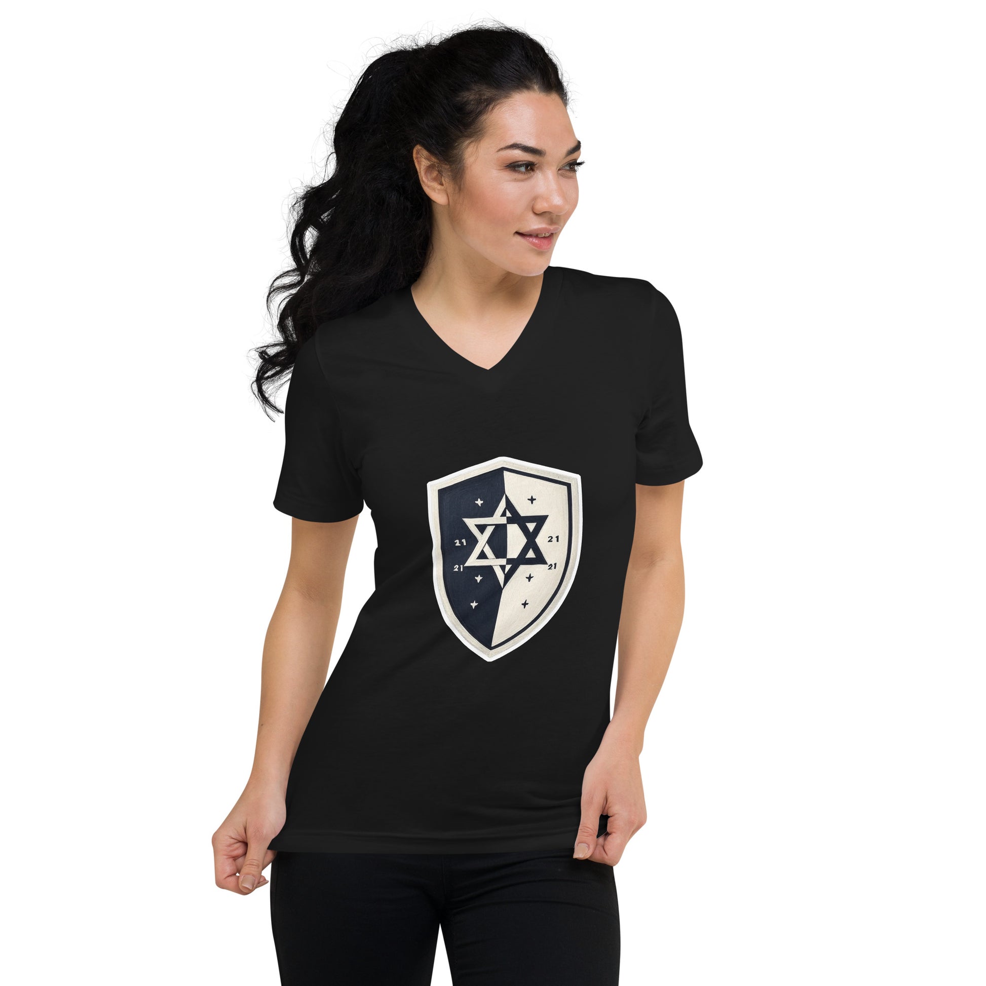 Black and White Shield Unisex V - Neck Tee - American Zionist