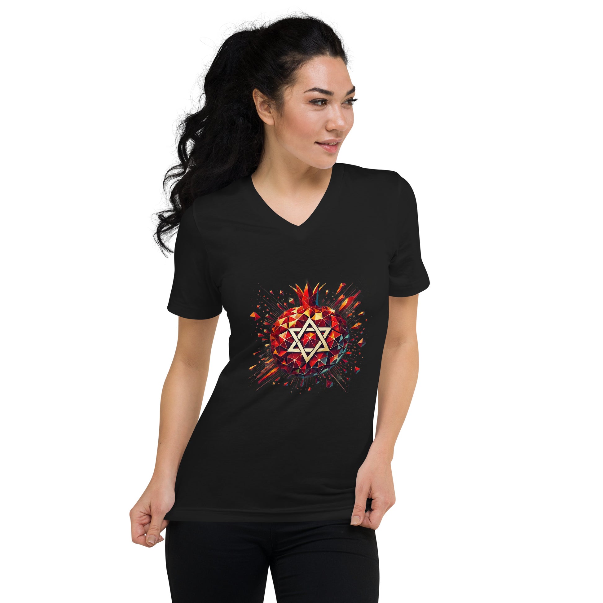 Pomegranate Star of David Unisex V - Neck Tee - American Zionist