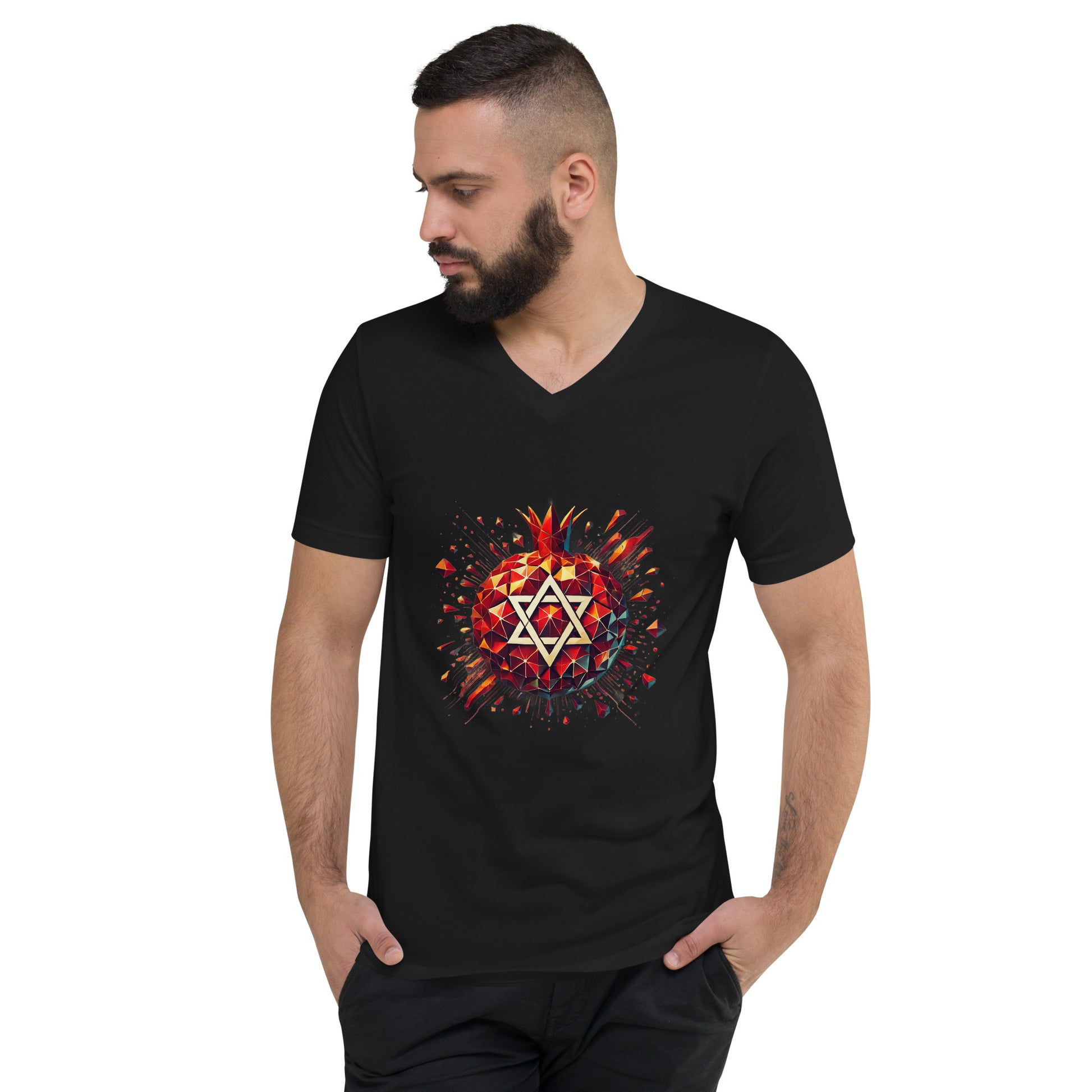 Pomegranate Star of David Unisex V - Neck Tee - American Zionist
