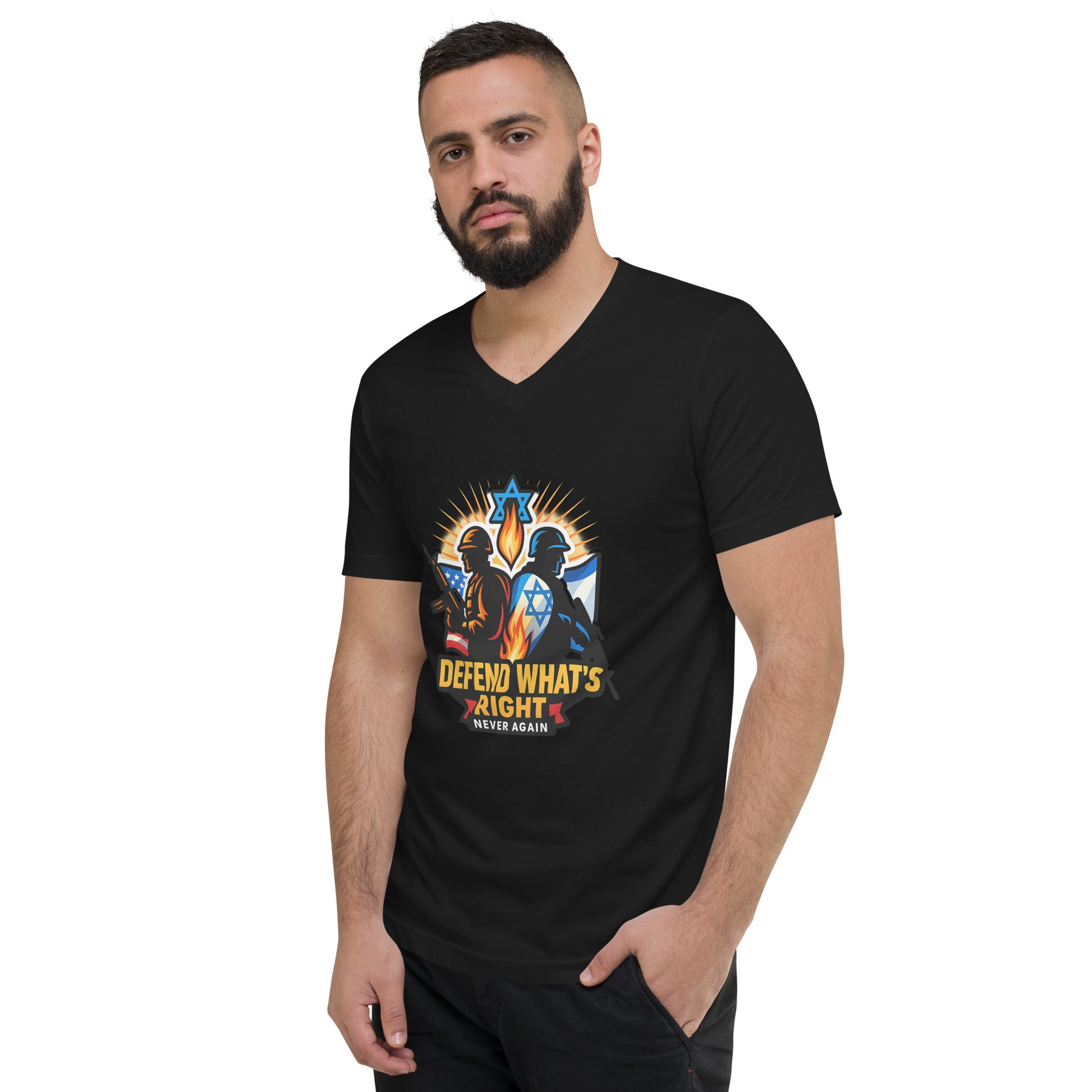 Defend What's Right Unisex V - Neck Tee - American Zionist