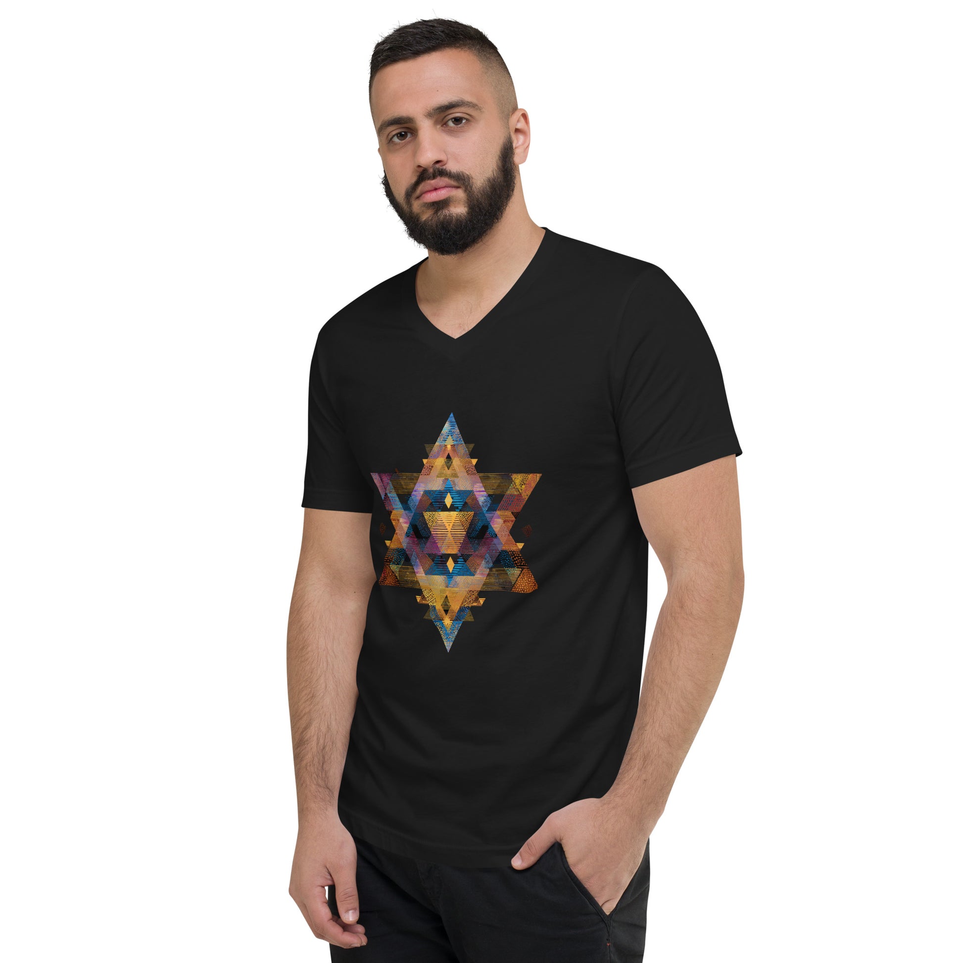 Star of David Geometric Unisex V - Neck Tee - American Zionist