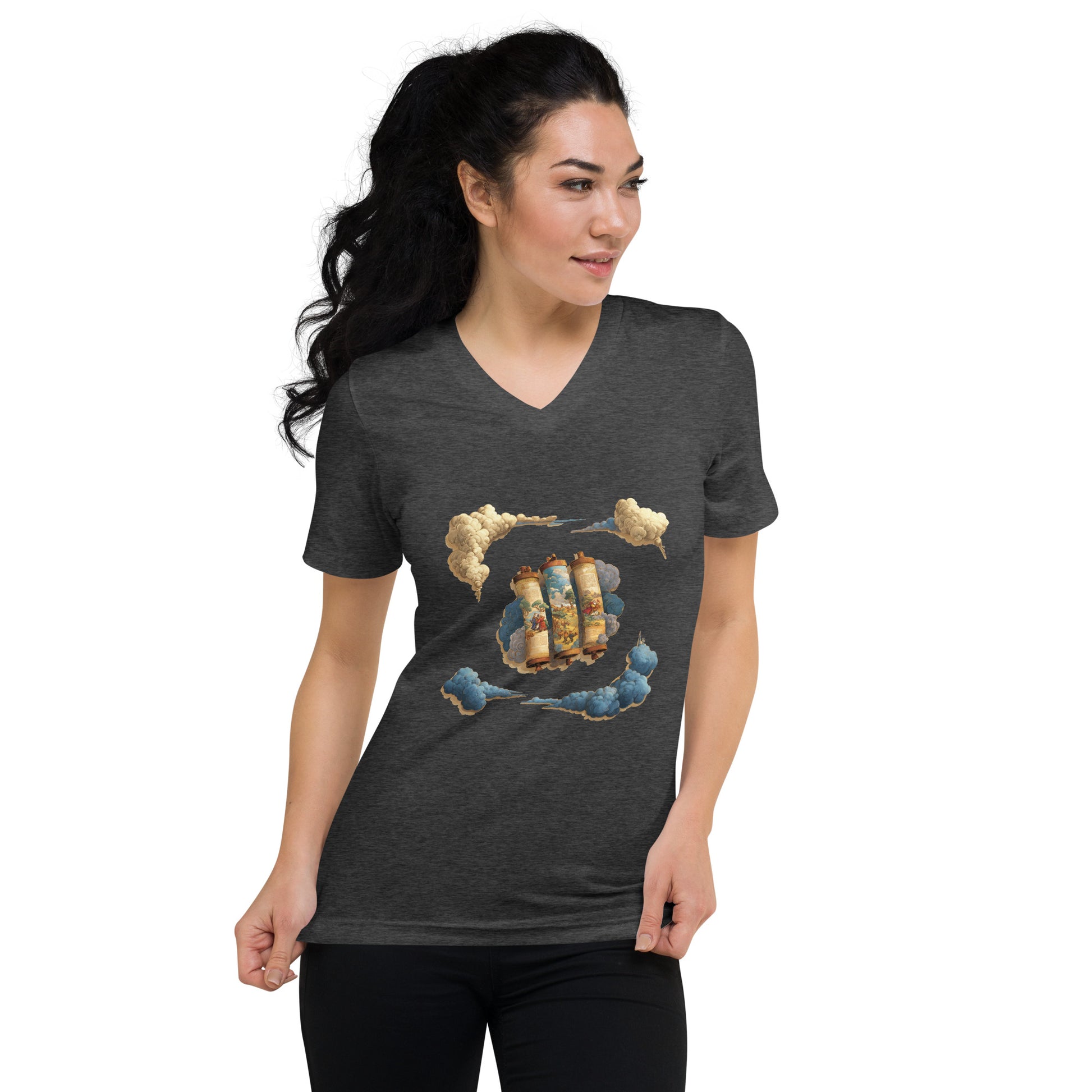 Cloudy Scroll of Moses Unisex V - Neck Tee - American Zionist