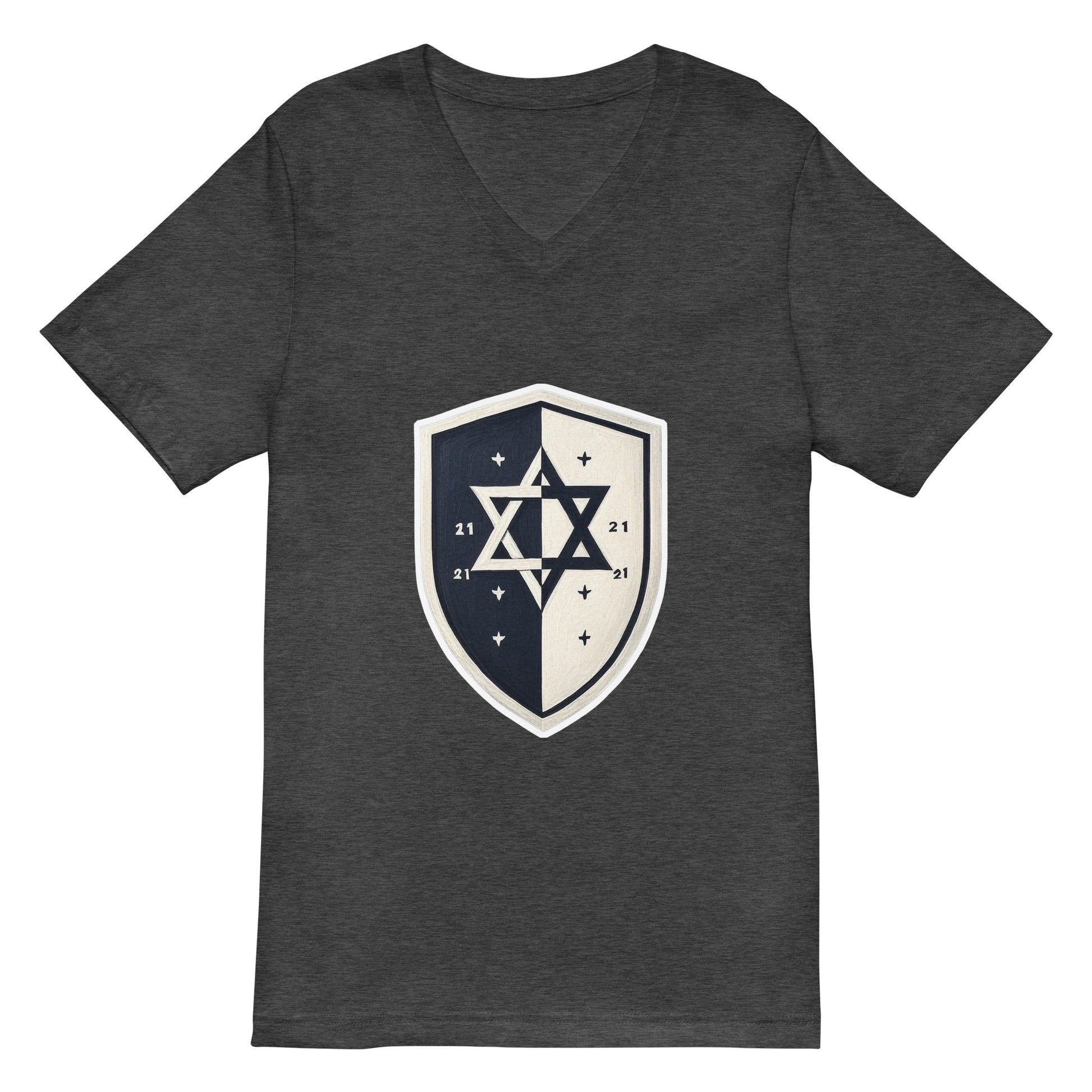 Black and White Shield Unisex V - Neck Tee - American Zionist