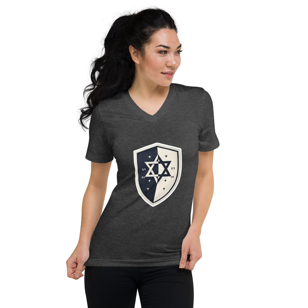 Black and White Shield Unisex V - Neck Tee - American Zionist