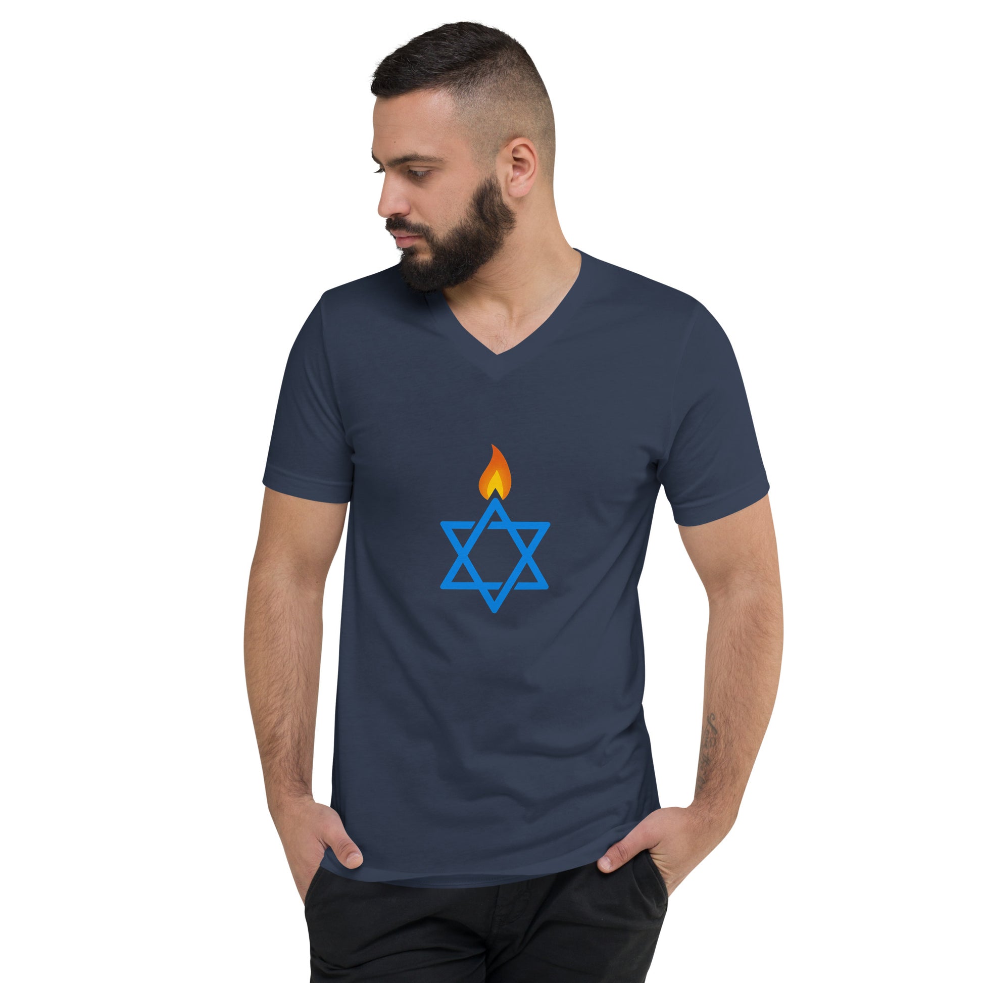 Fire Stars Of David Unisex V - Neck Tee - American Zionist