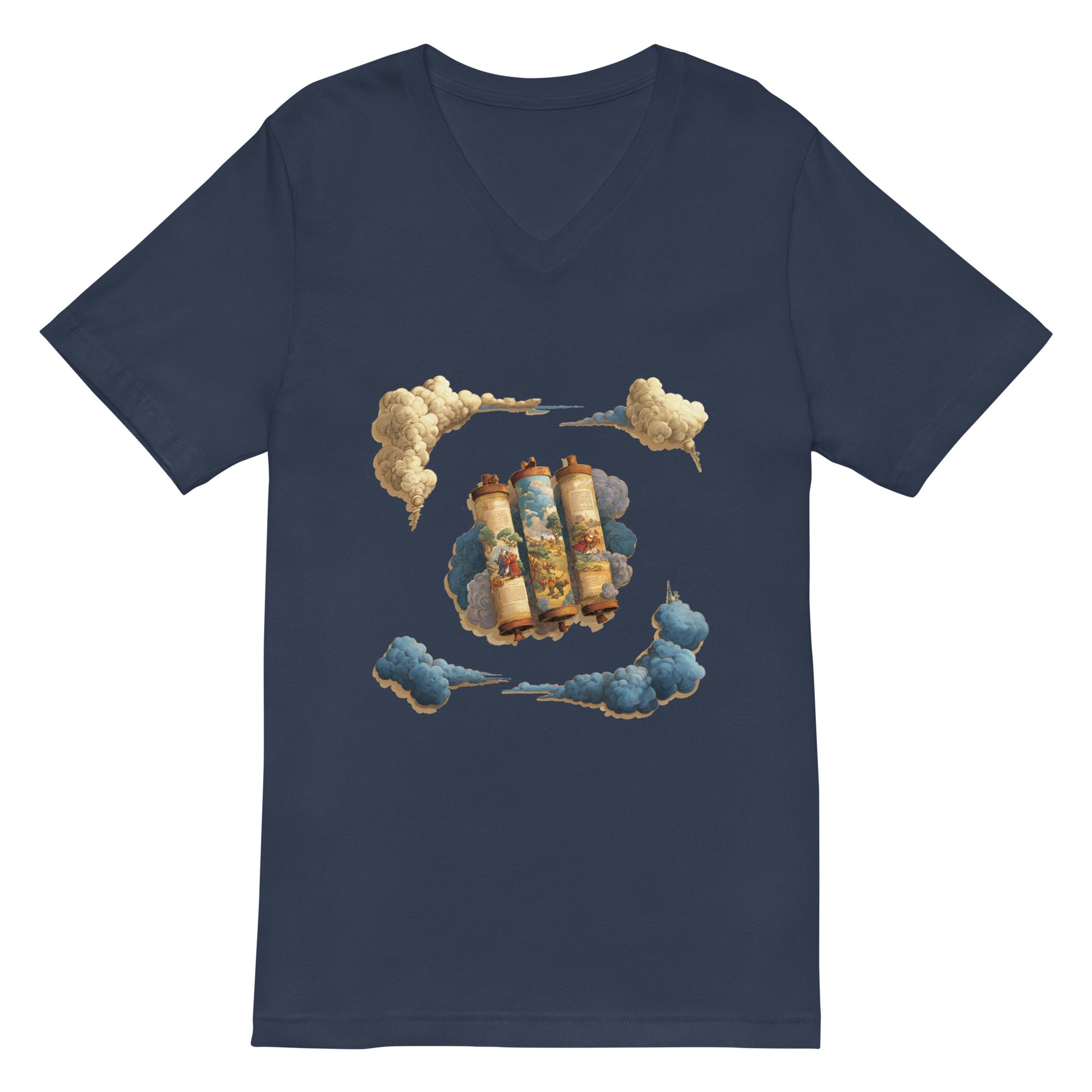 Cloudy Scroll of Moses Unisex V - Neck Tee - American Zionist