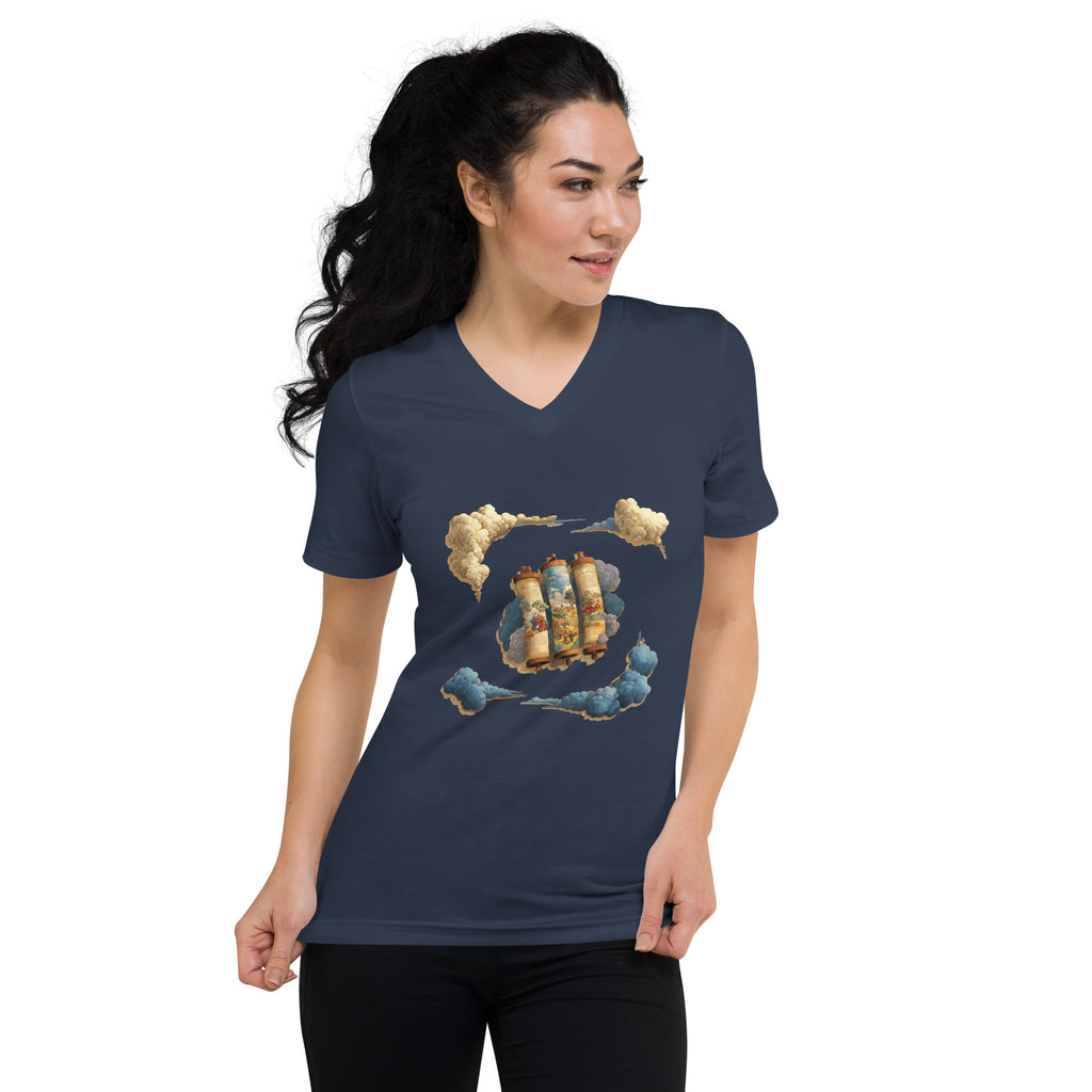 Cloudy Scroll of Moses Unisex V - Neck Tee - American Zionist
