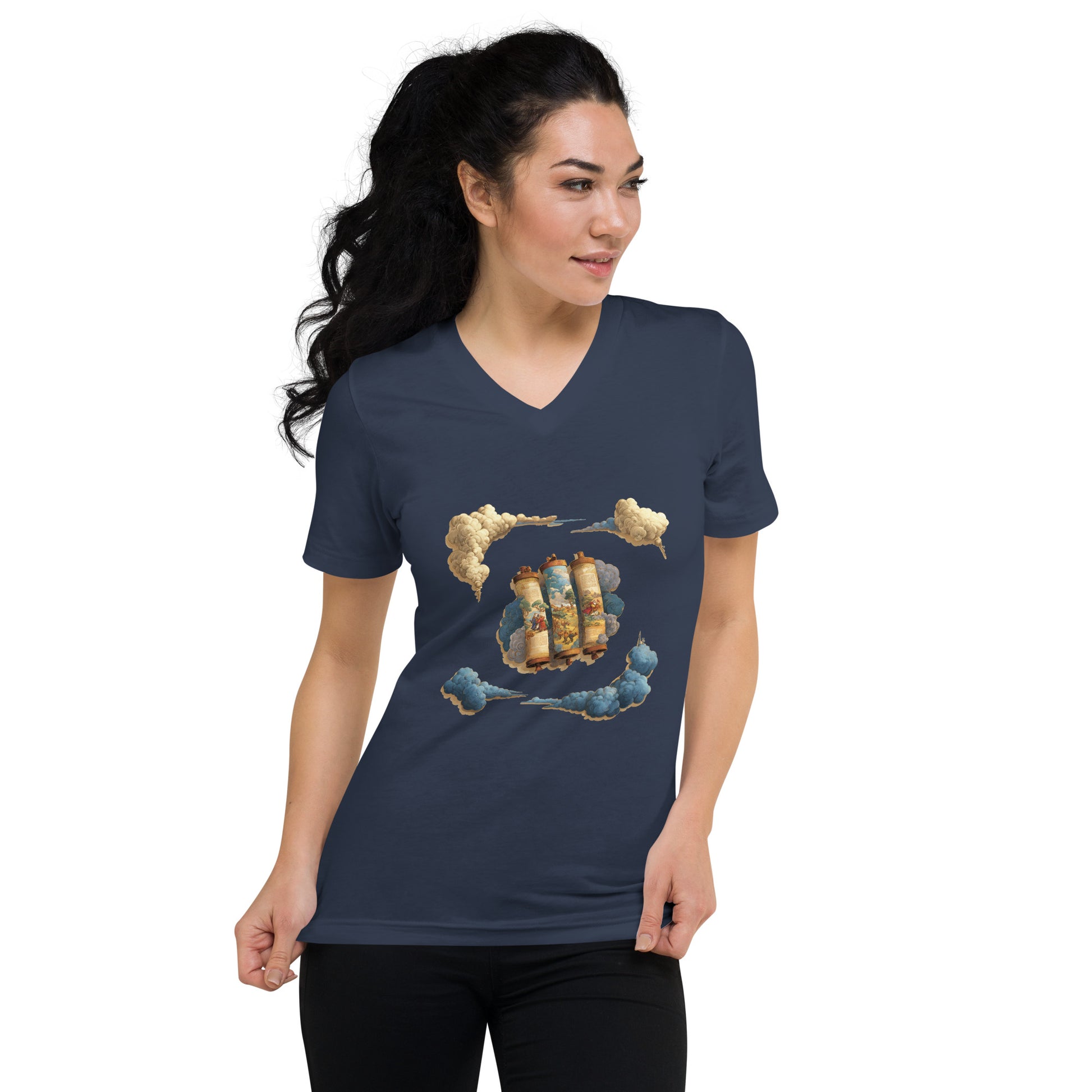 Cloudy Scroll of Moses Unisex V - Neck Tee - American Zionist