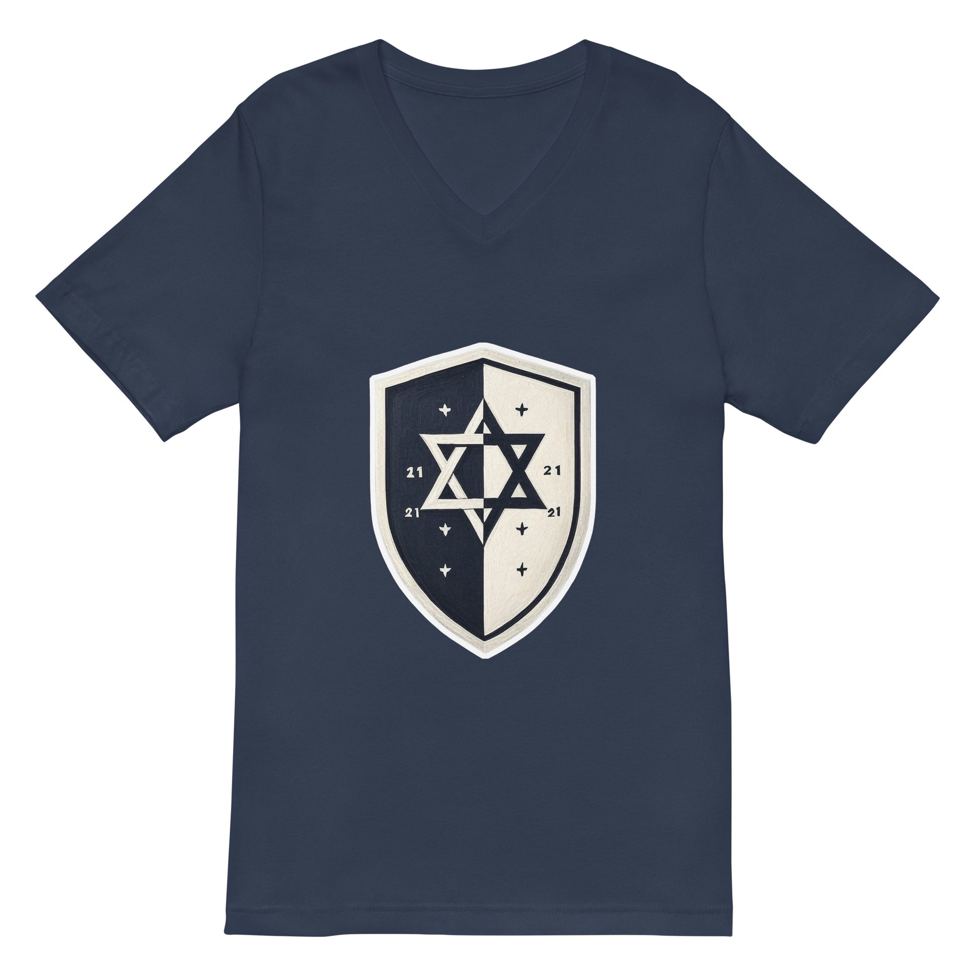 Black and White Shield Unisex V - Neck Tee - American Zionist
