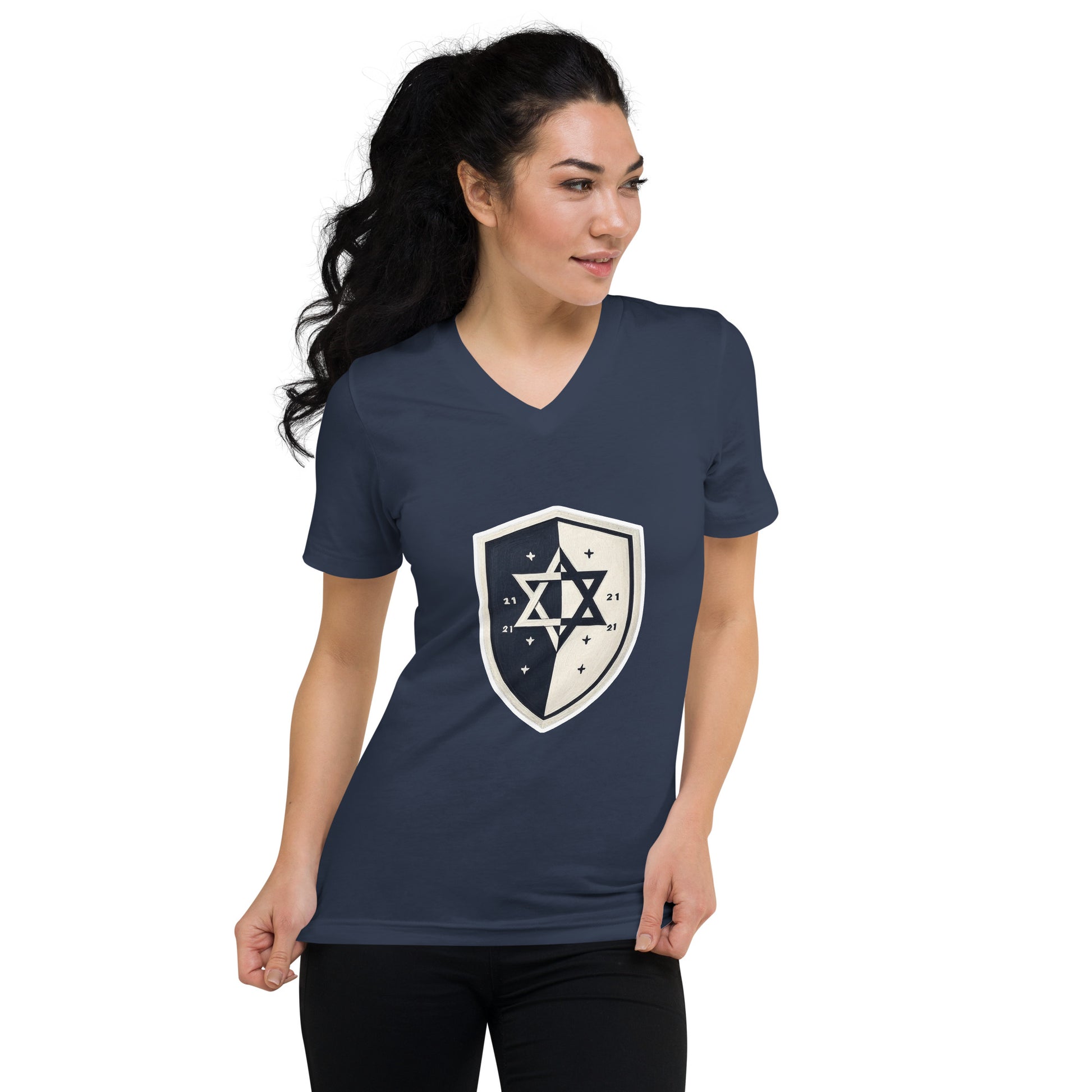 Black and White Shield Unisex V - Neck Tee - American Zionist