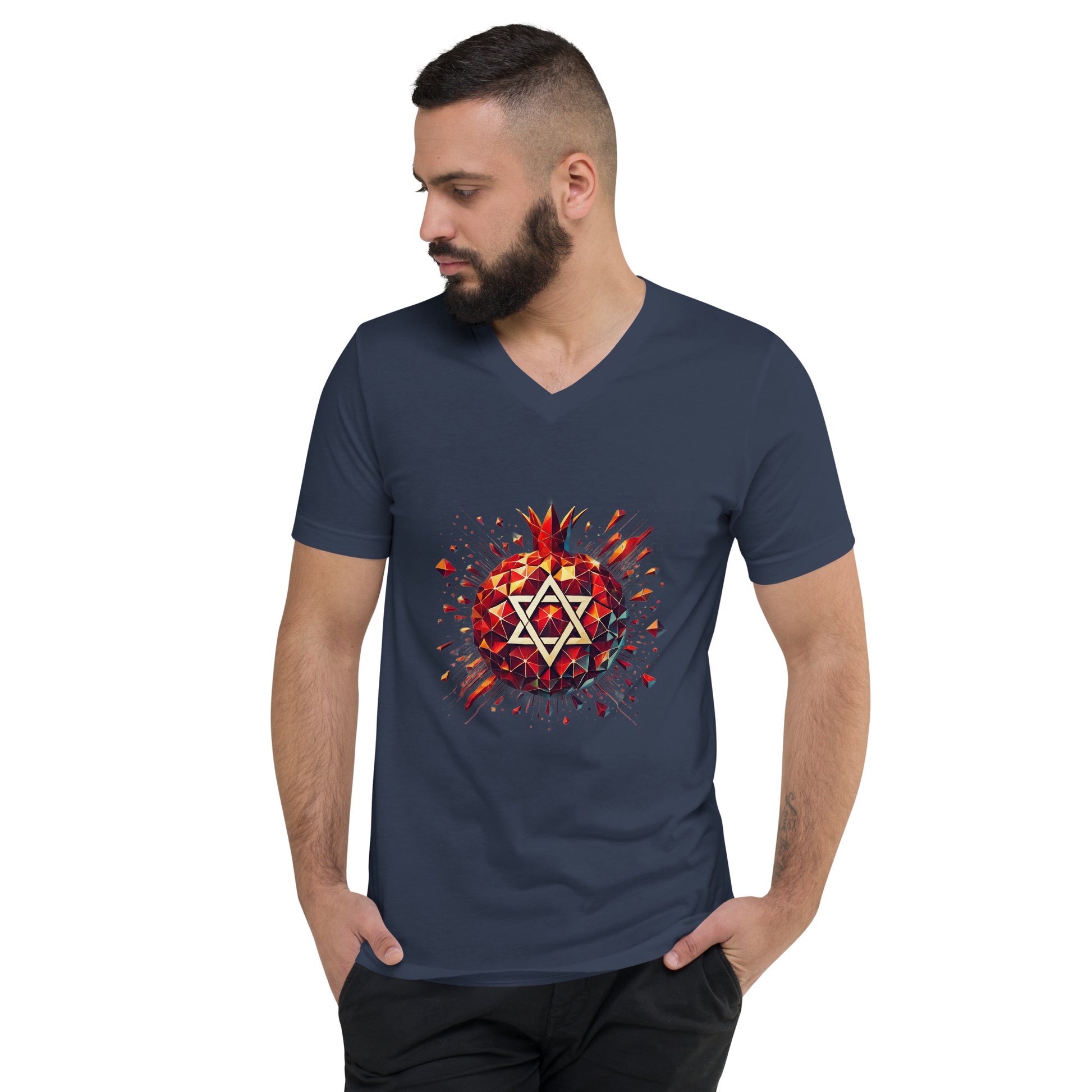 Pomegranate Star of David Unisex V - Neck Tee - American Zionist