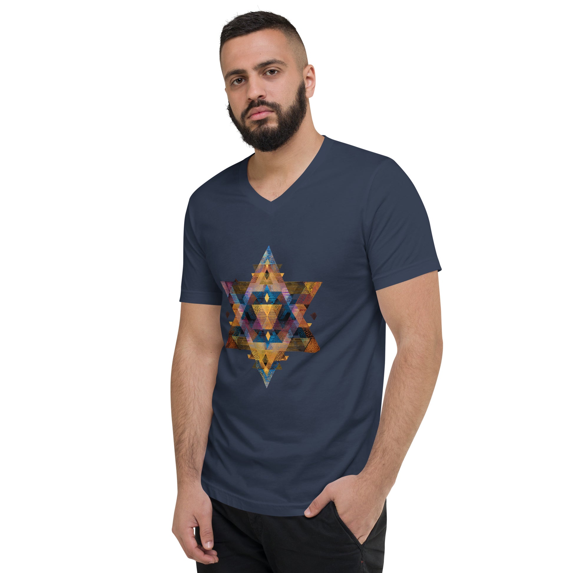Star of David Geometric Unisex V - Neck Tee - American Zionist