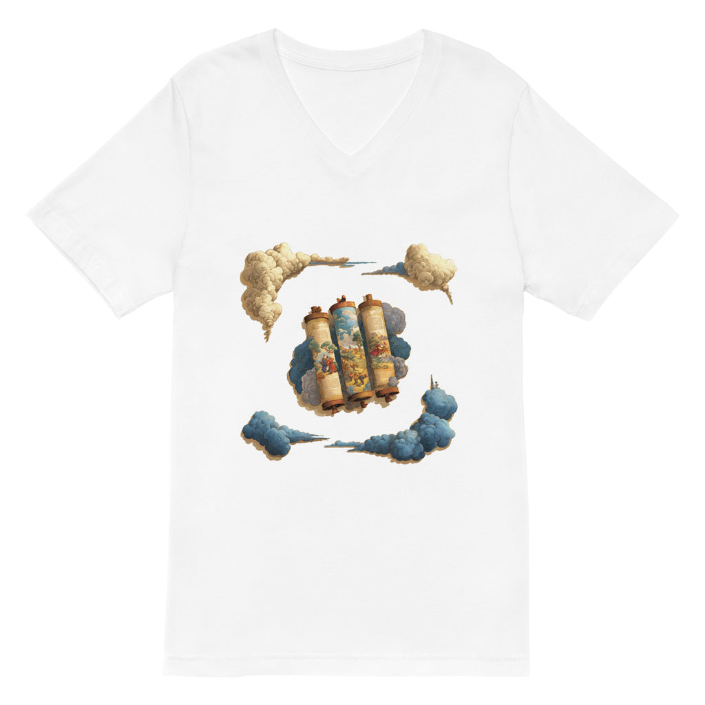 Cloudy Scroll of Moses Unisex V - Neck Tee - American Zionist