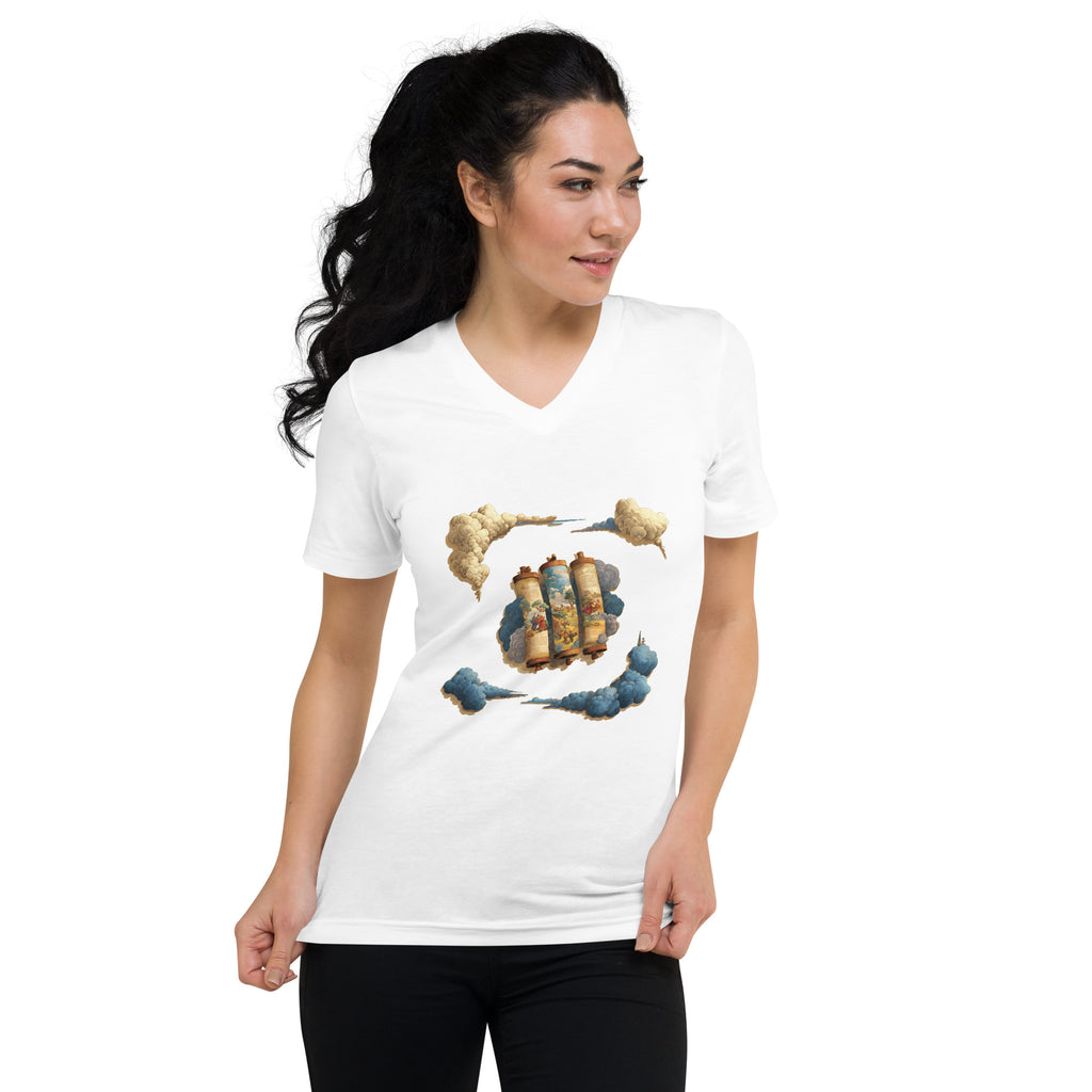 Cloudy Scroll of Moses Unisex V - Neck Tee - American Zionist