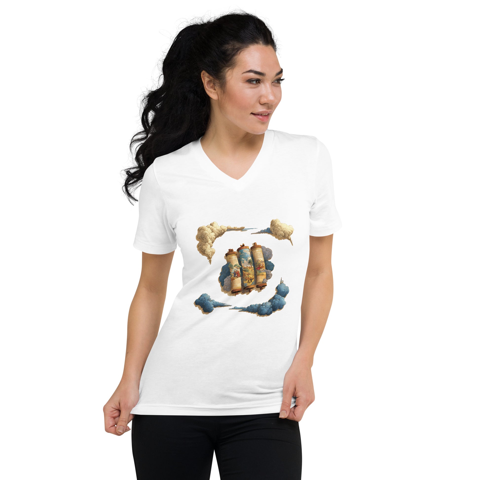 Cloudy Scroll of Moses Unisex V - Neck Tee - American Zionist