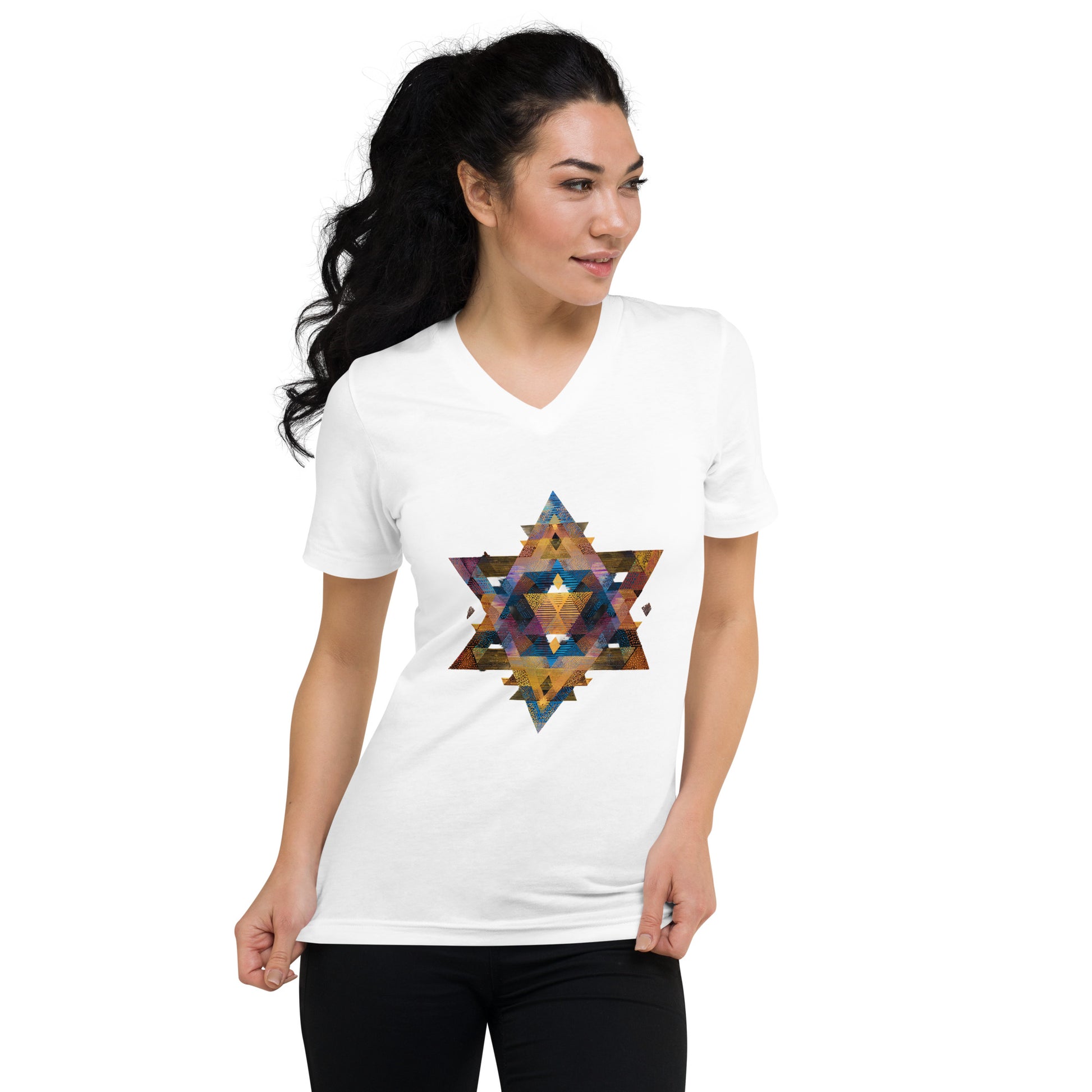 Star of David Geometric Unisex V - Neck Tee - American Zionist
