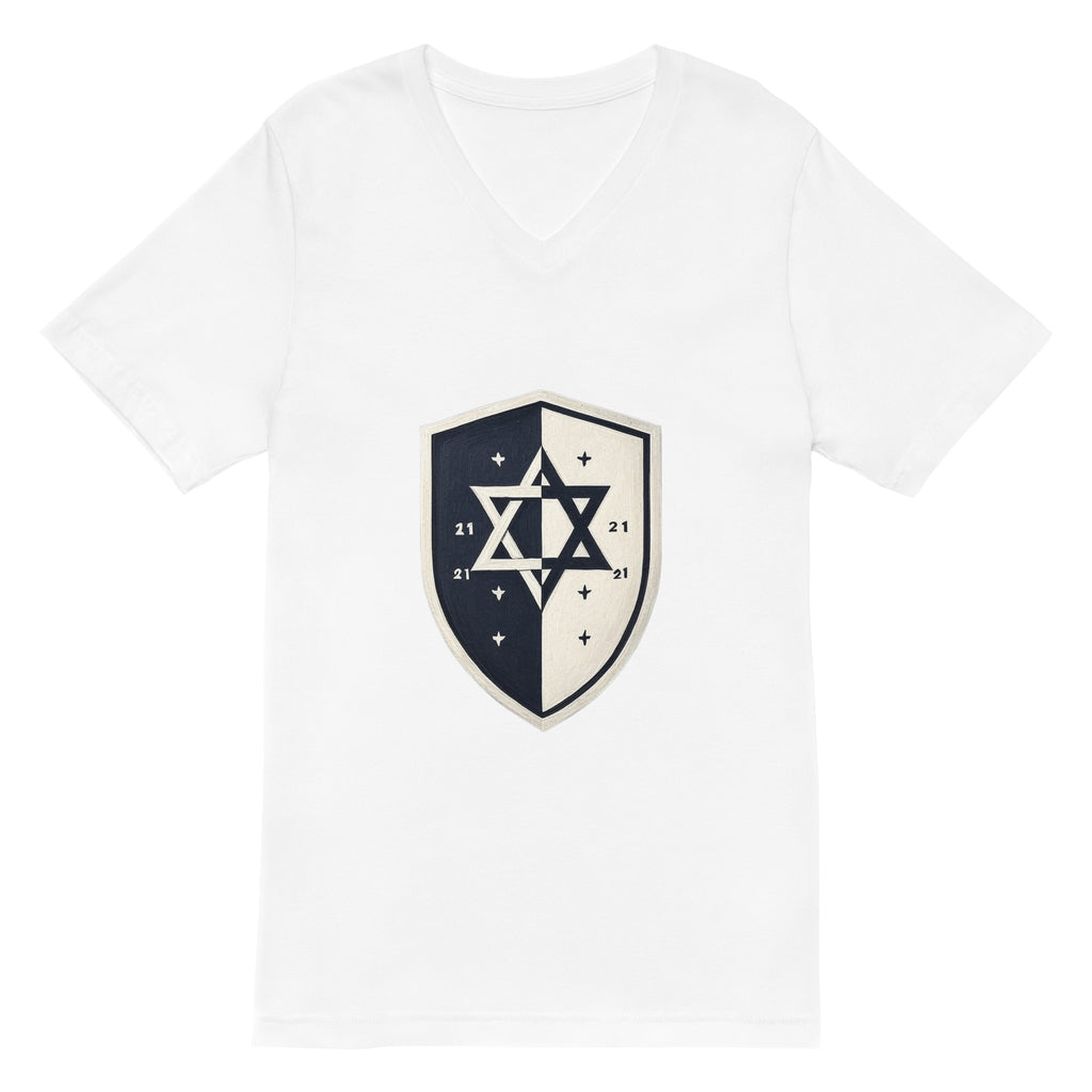 Black and White Shield Unisex V - Neck Tee - American Zionist