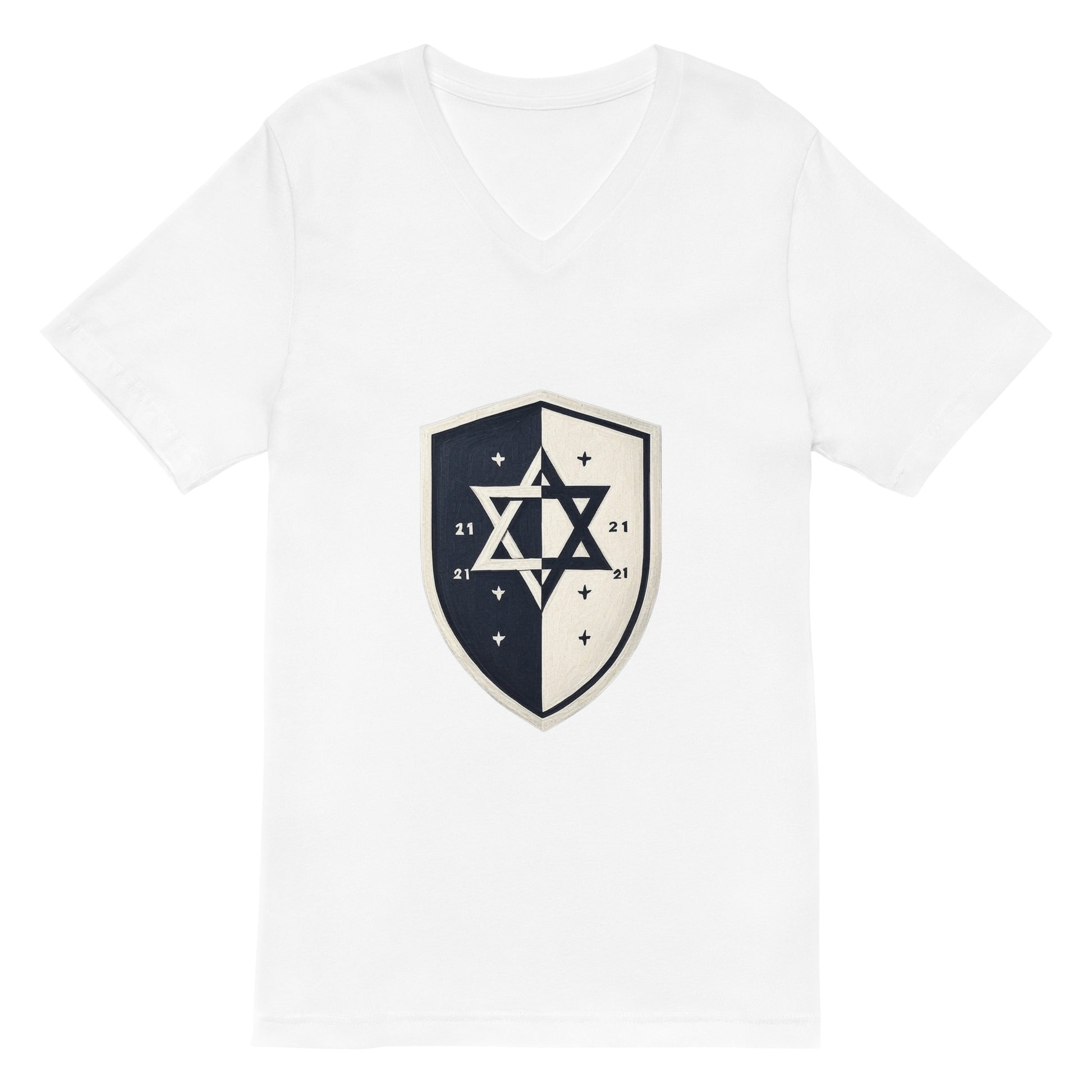 Black and White Shield Unisex V - Neck Tee - American Zionist