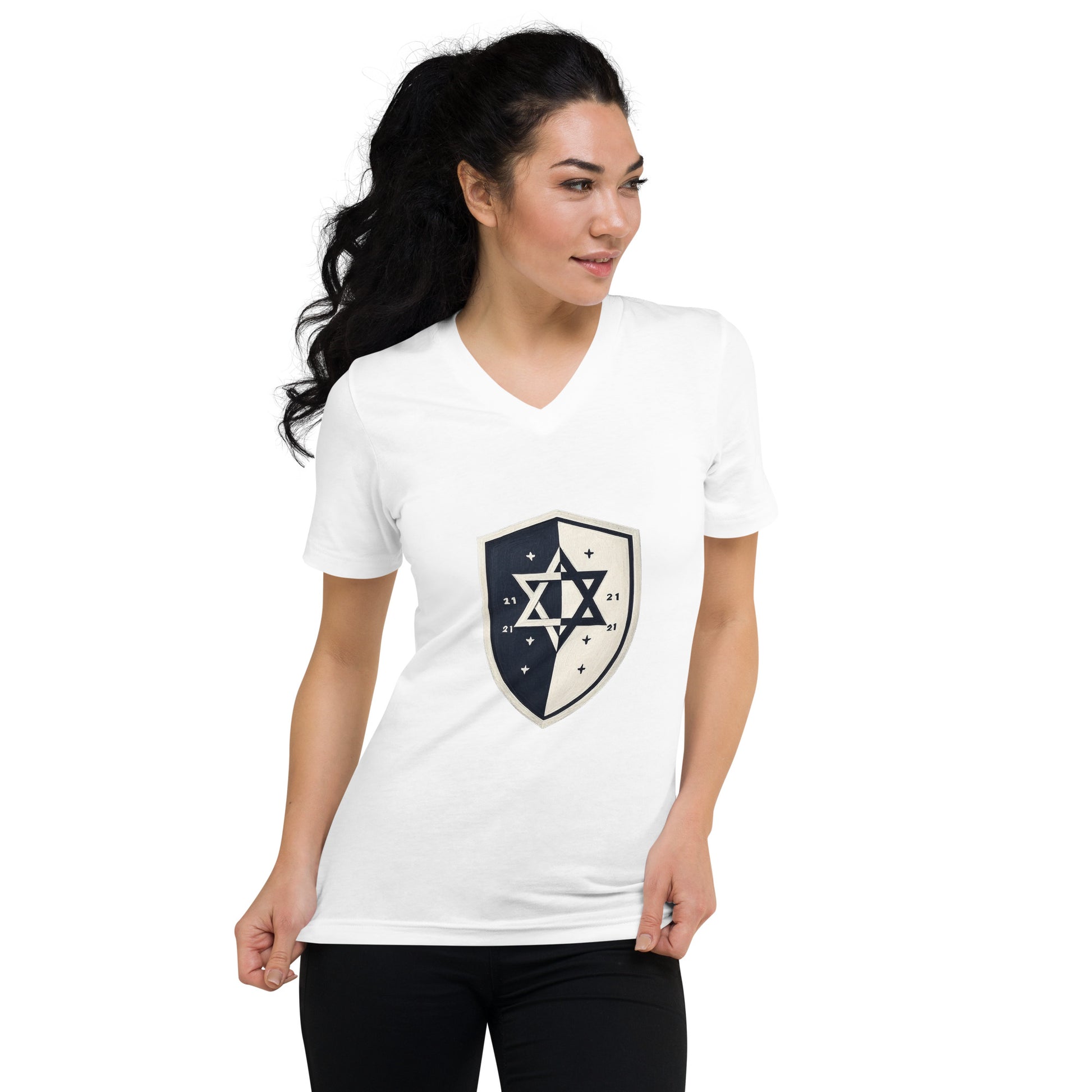 Black and White Shield Unisex V - Neck Tee - American Zionist
