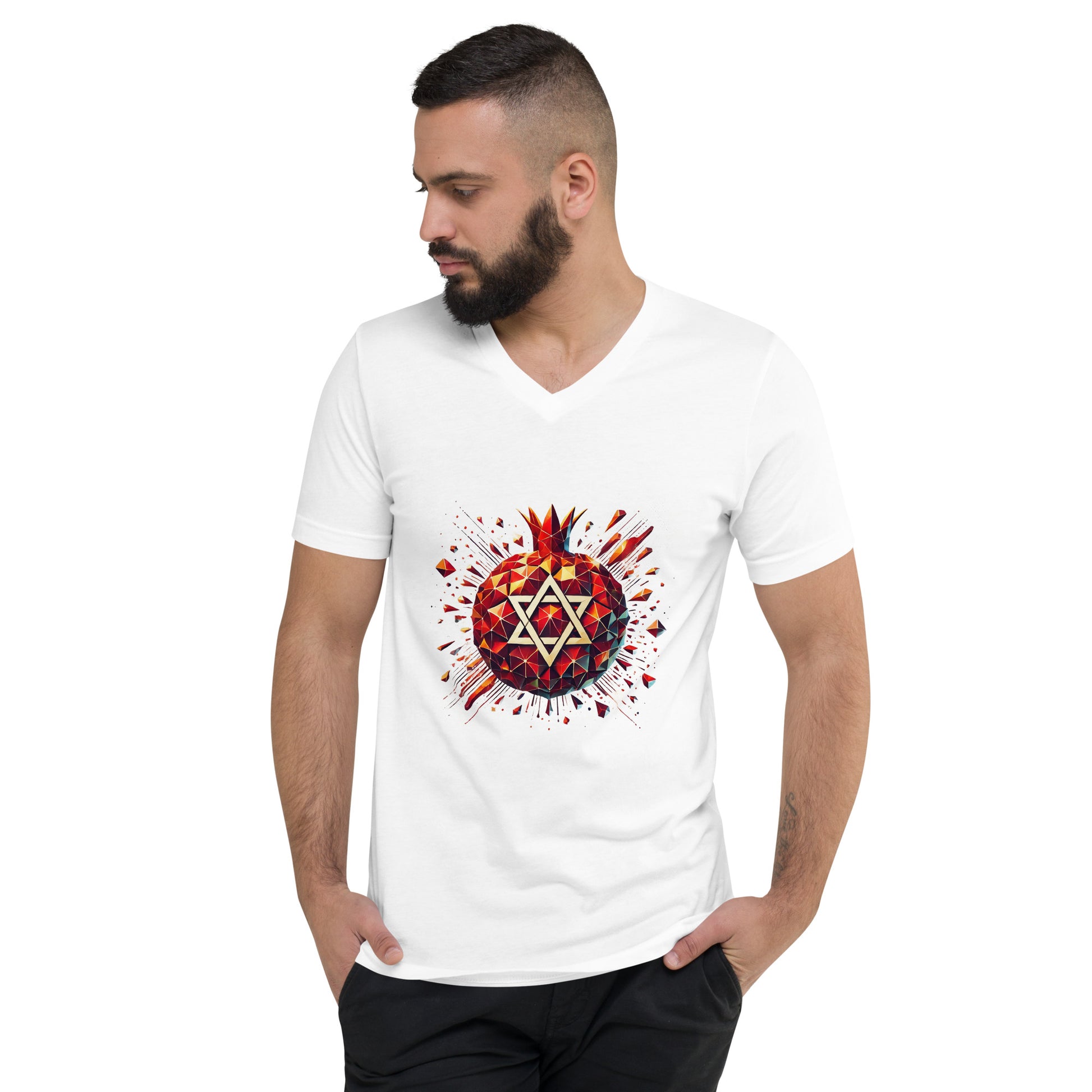 Pomegranate Star of David Unisex V - Neck Tee - American Zionist