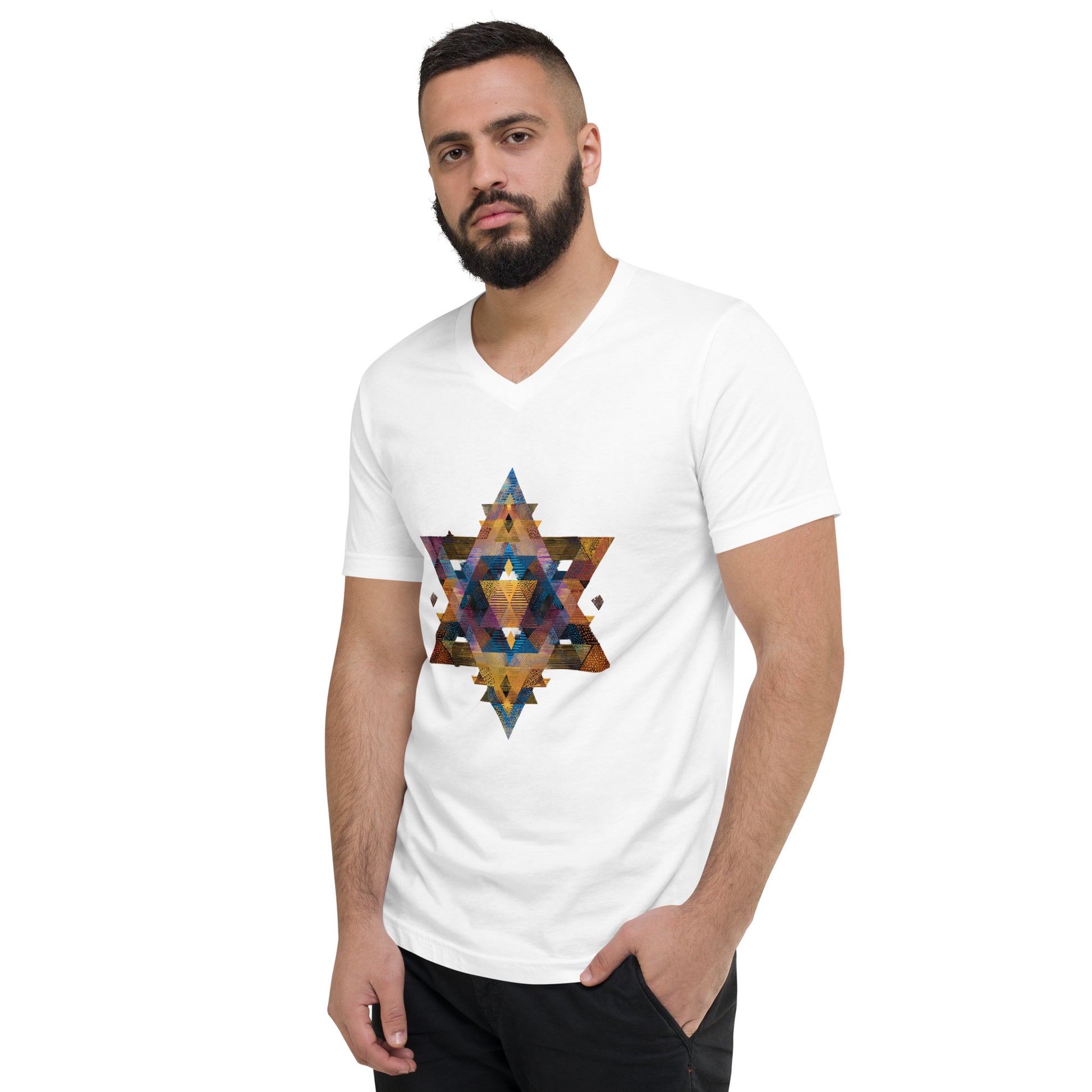 Star of David Geometric Unisex V - Neck Tee - American Zionist