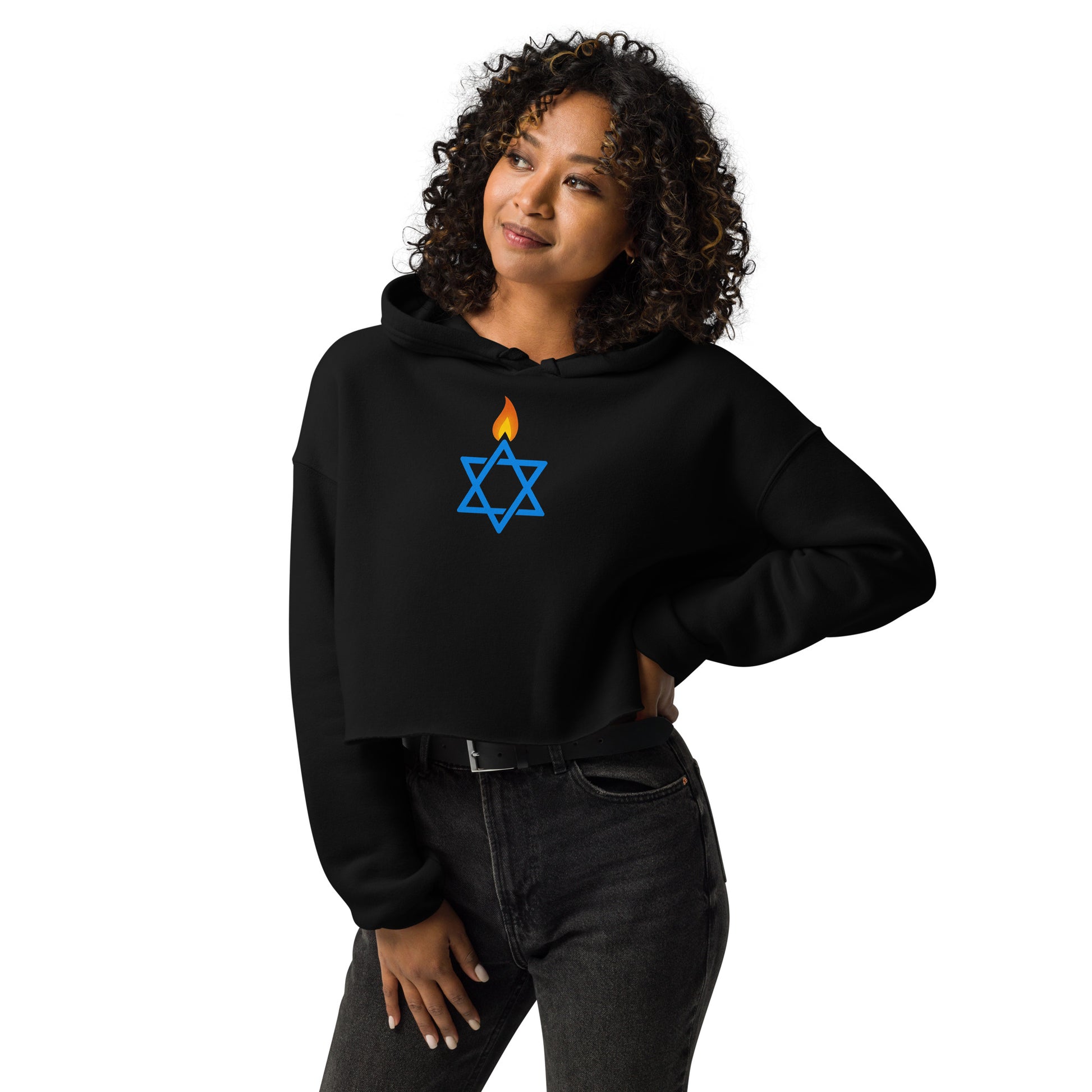 Fire Stars Of David Women's Cropped Hoodie - American Zionist