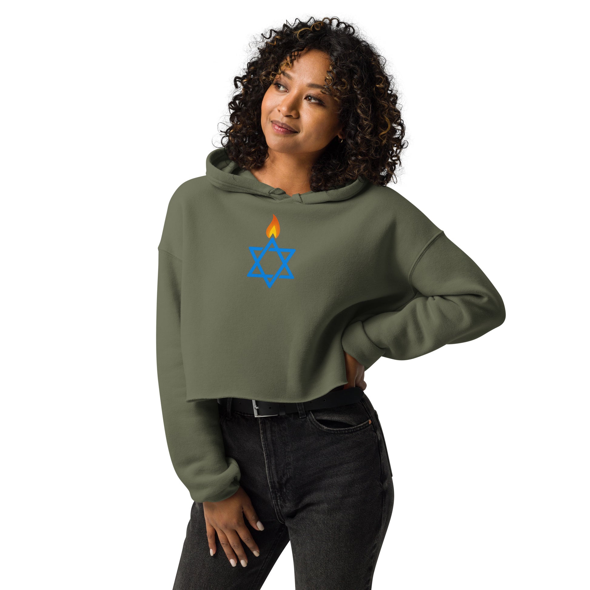 Fire Stars Of David Women's Cropped Hoodie - American Zionist