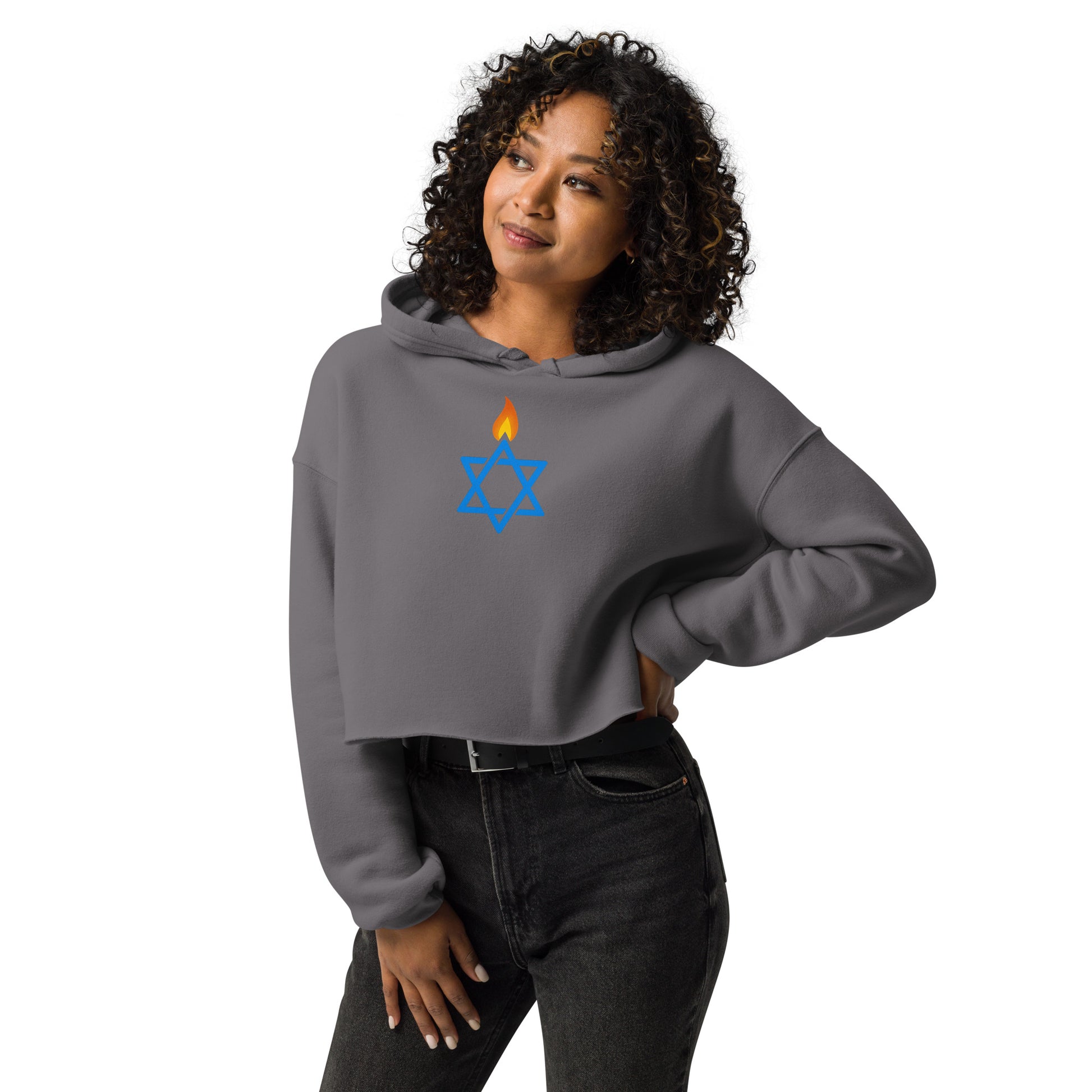 Fire Stars Of David Women's Cropped Hoodie - American Zionist