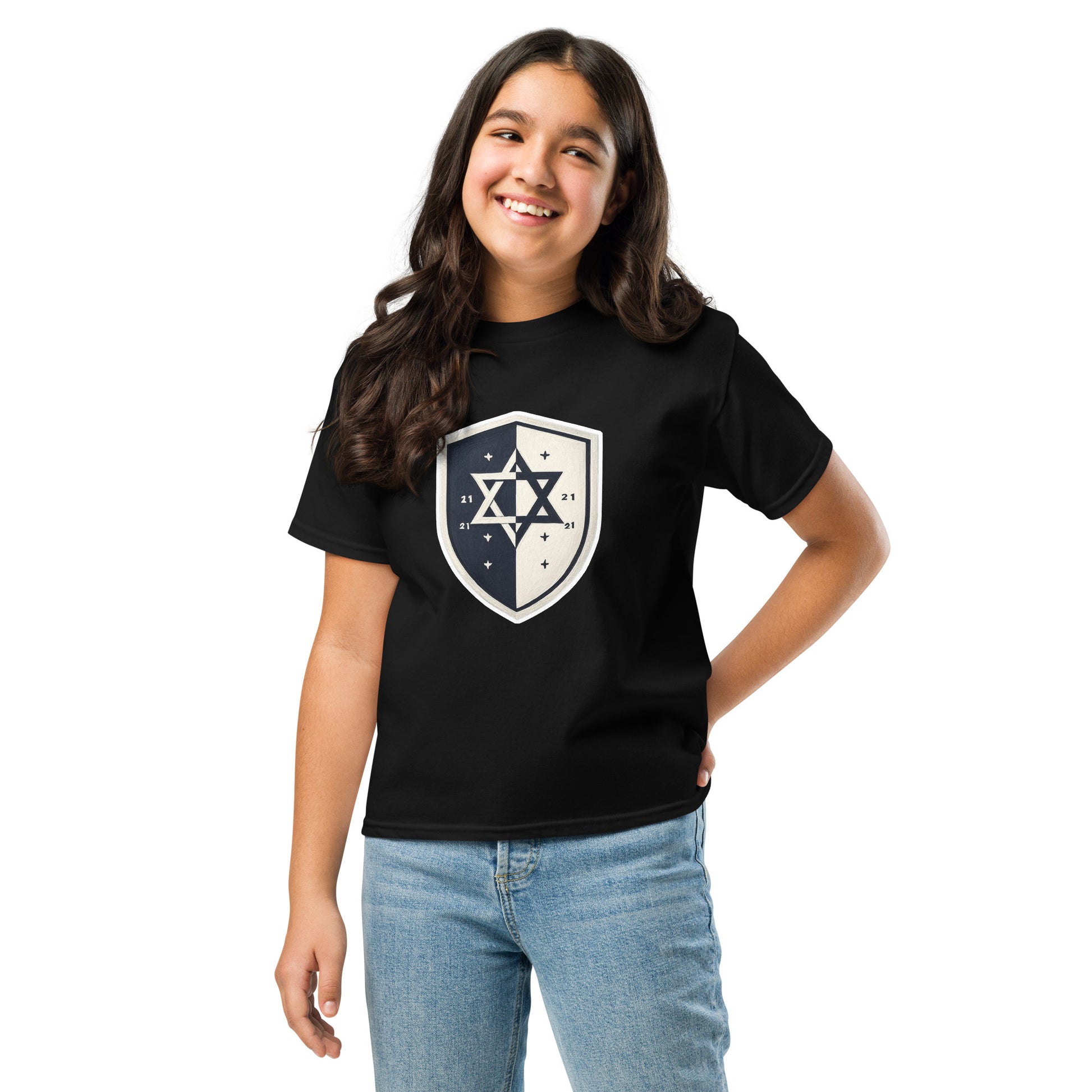 Black and White Shield Youth Classic Tee - American Zionist