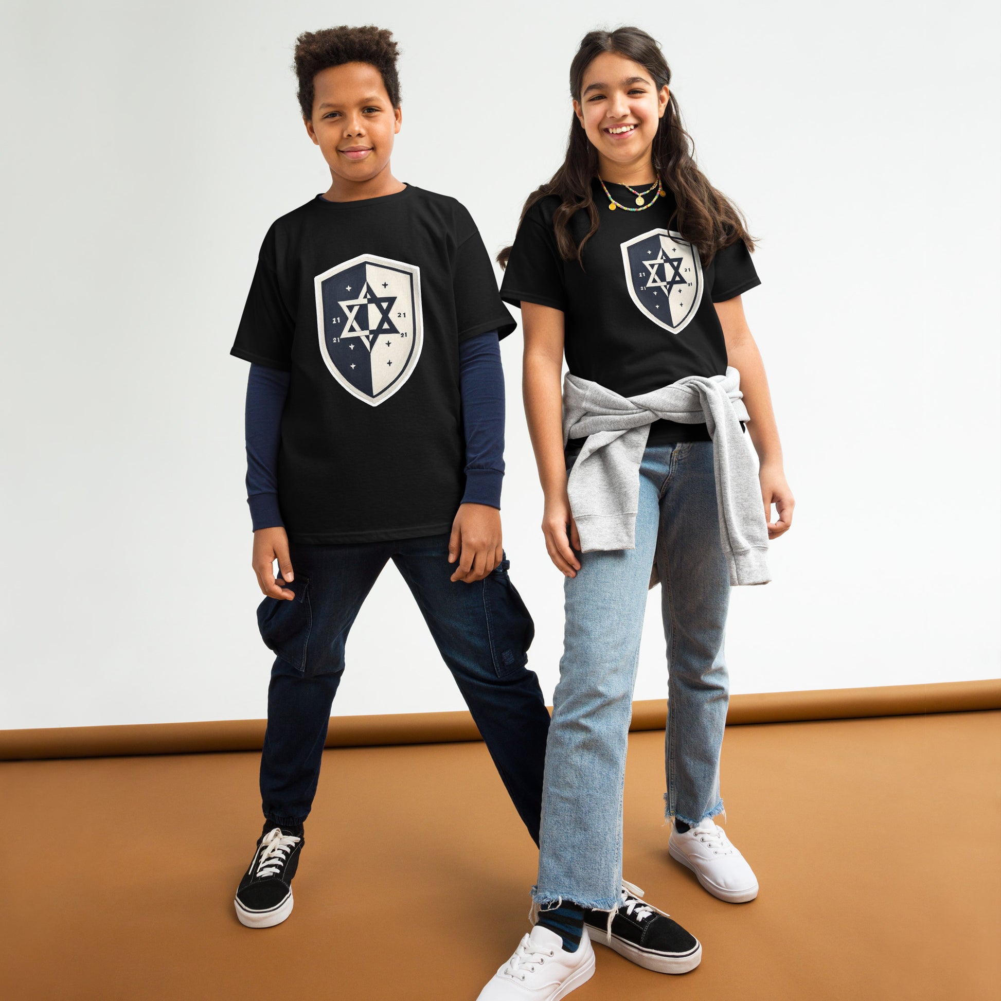 Black and White Shield Youth Classic Tee - American Zionist