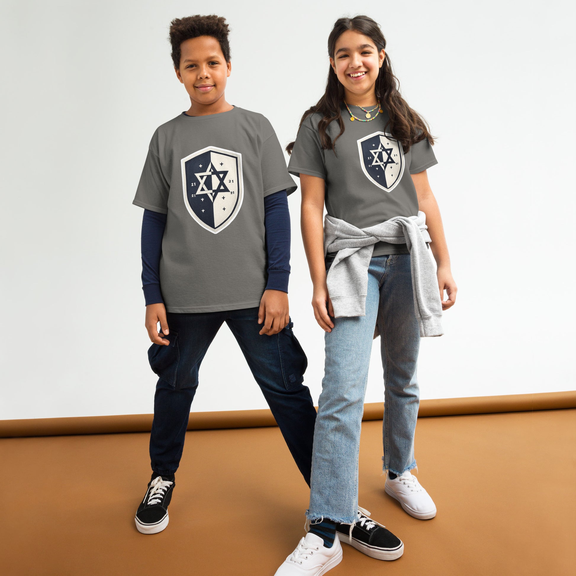Black and White Shield Youth Classic Tee - American Zionist