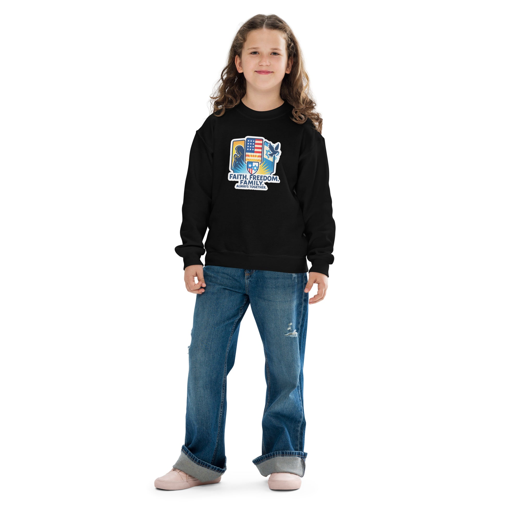 Faith Freedom Family Youth Crew Neck Sweatshirt - American Zionist