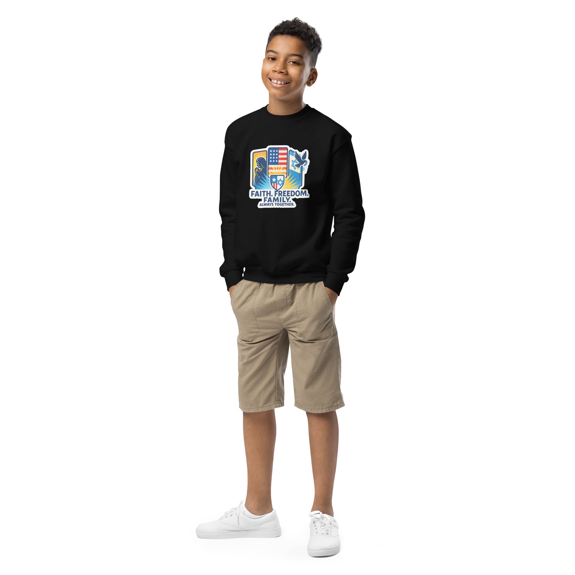 Faith Freedom Family Youth Crew Neck Sweatshirt - American Zionist