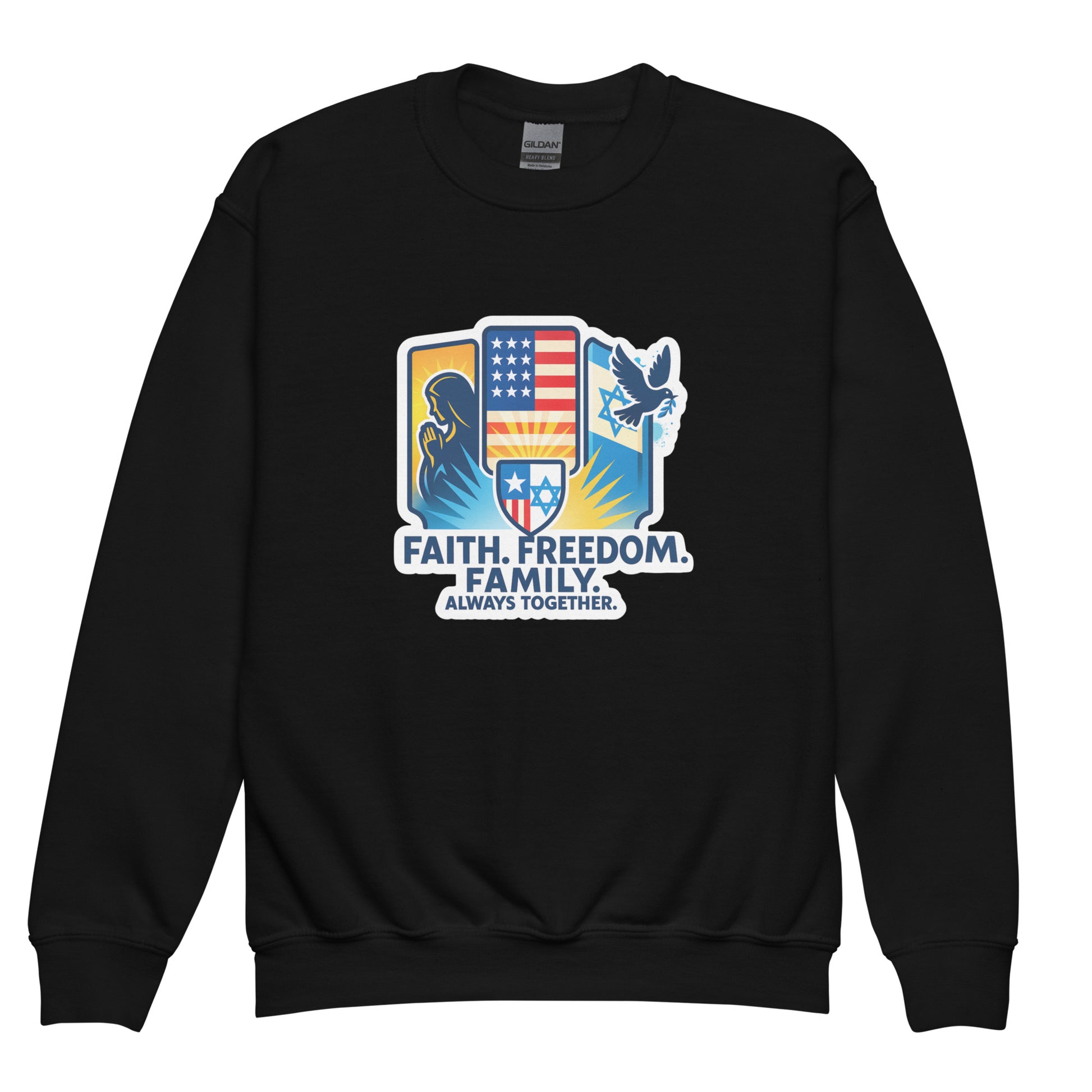 Faith Freedom Family Youth Crew Neck Sweatshirt - American Zionist