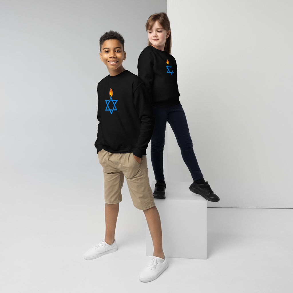 Fire Stars Of David Youth Crew Neck Sweatshirt - American Zionist