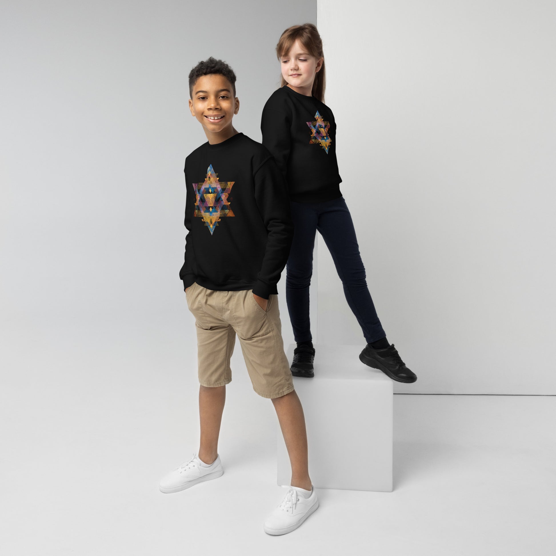 Star of David Geometric Youth Crew Neck Sweatshirt - American Zionist