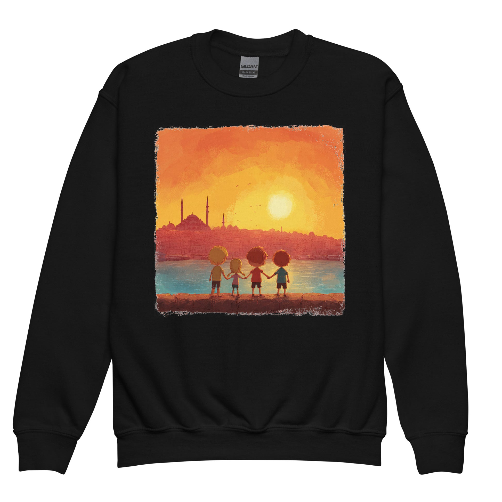 Jewish Kids Over Sunset Transparent Youth Crew Neck Sweatshirt - American Zionist