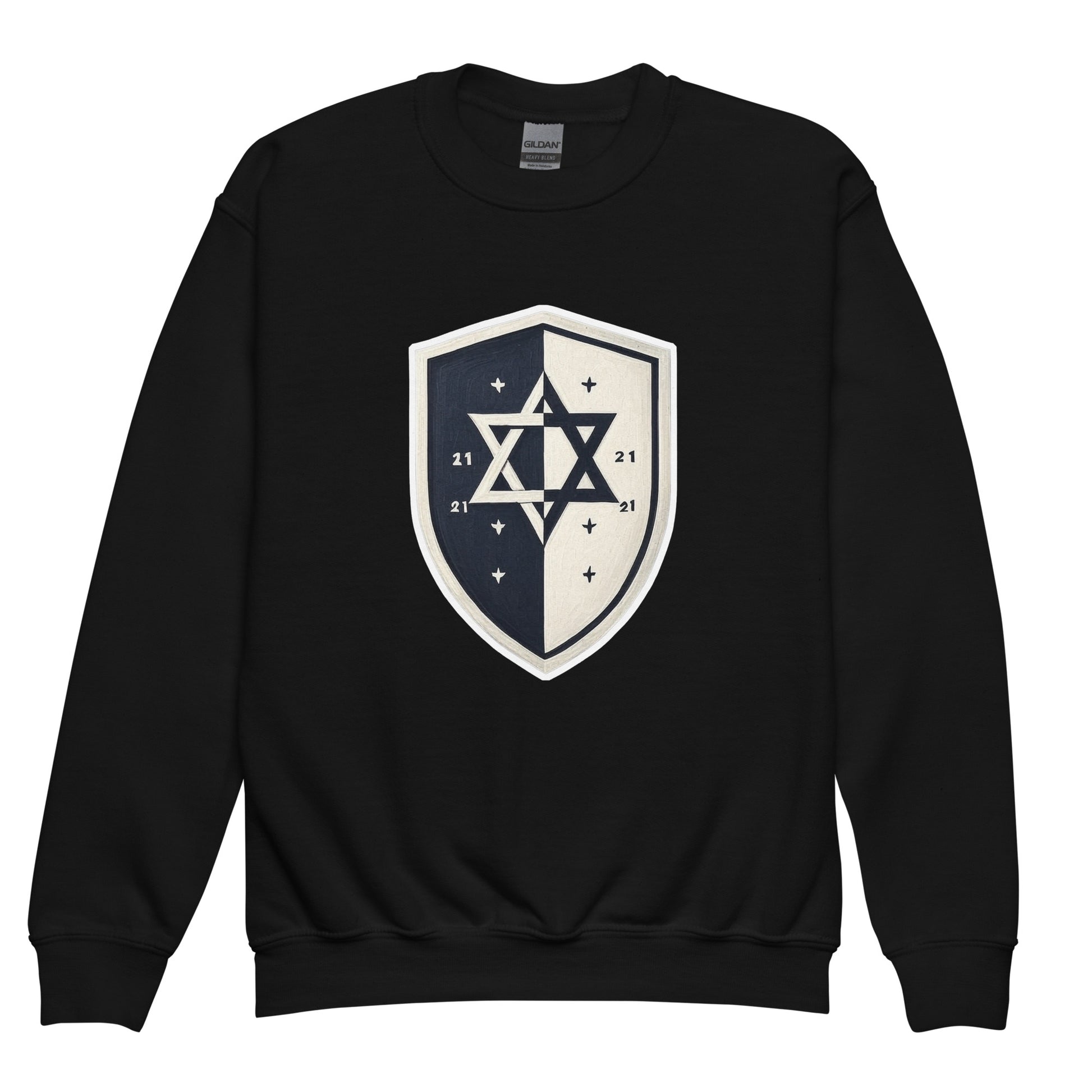 Black and White Shield Youth Crew Neck Sweatshirt - American Zionist