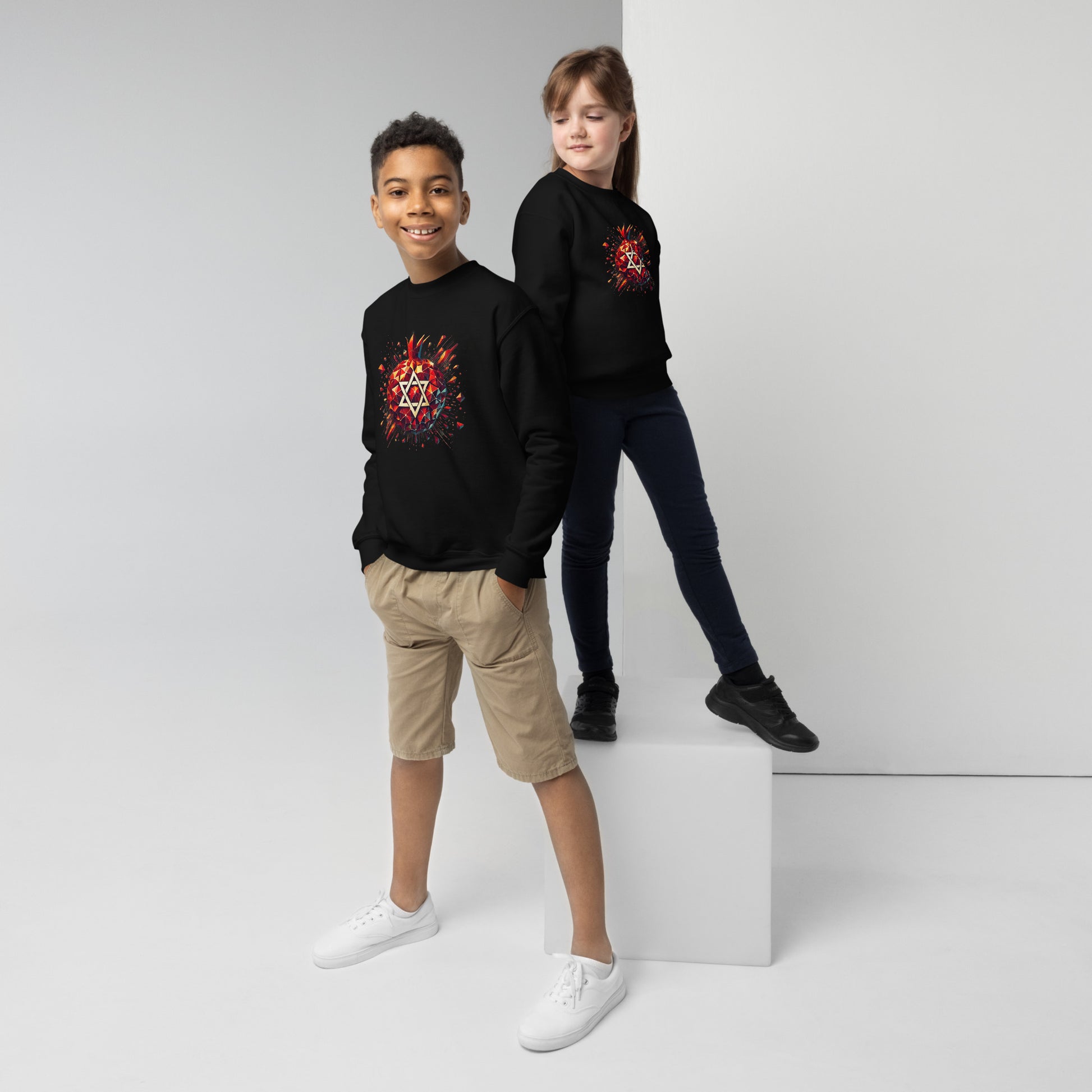 Pomegranate Star of David Youth Crew Neck Sweatshirt - American Zionist
