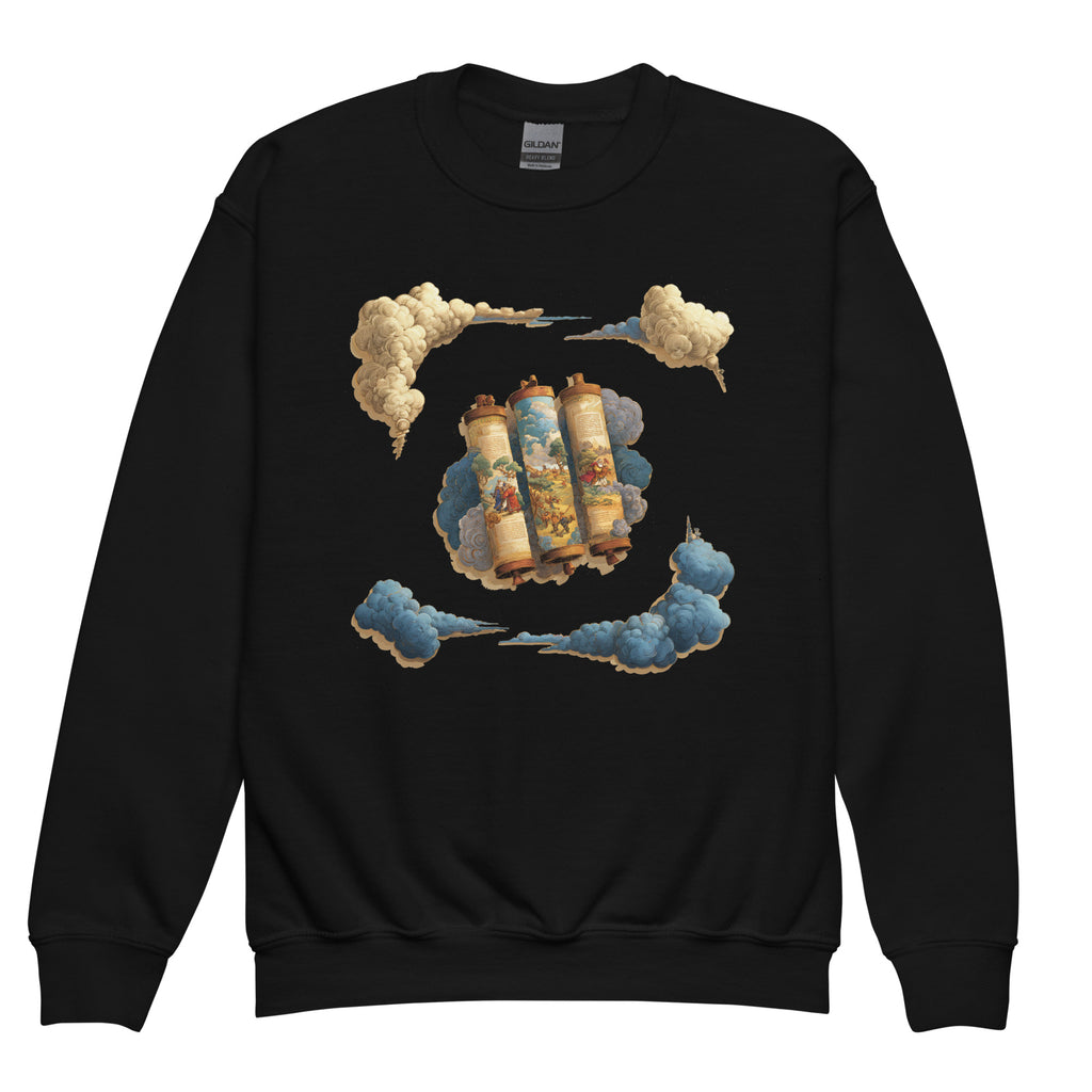 Cloudy Scroll of Moses Youth Crew Neck Sweatshirt - American Zionist