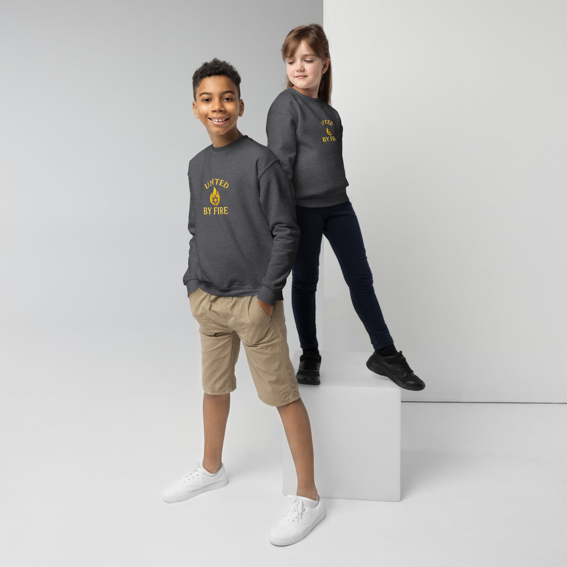 United - by - Fire Youth Crew Neck Sweatshirt - American Zionist