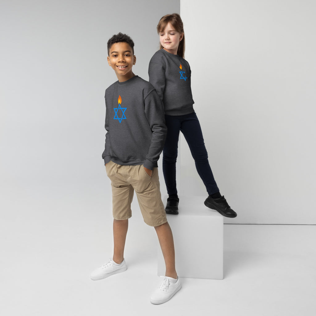 Fire Stars Of David Youth Crew Neck Sweatshirt - American Zionist
