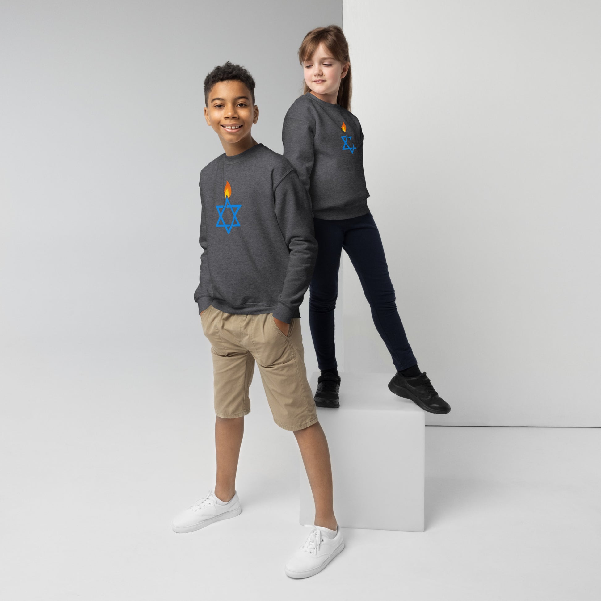 Fire Stars Of David Youth Crew Neck Sweatshirt - American Zionist