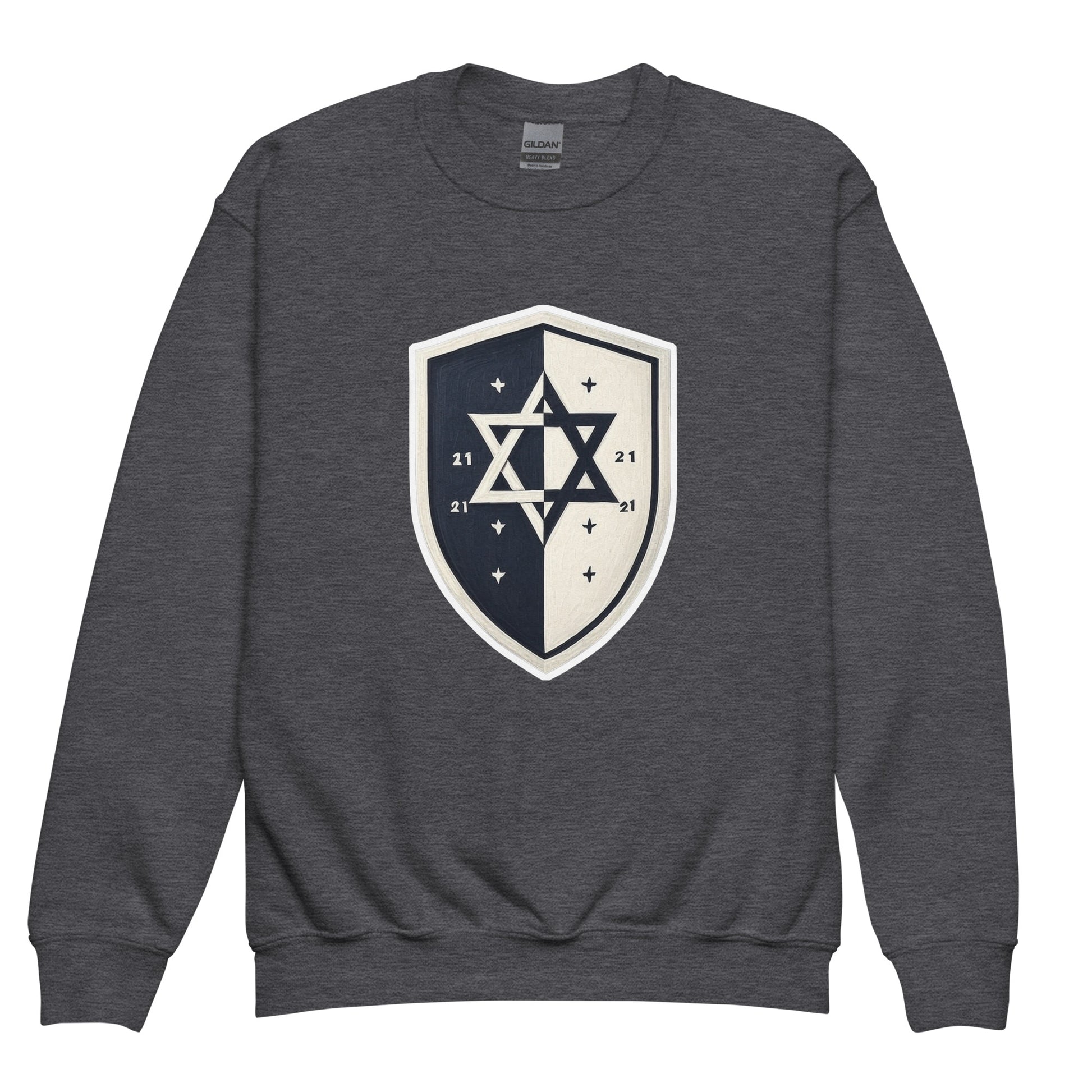 Black and White Shield Youth Crew Neck Sweatshirt - American Zionist