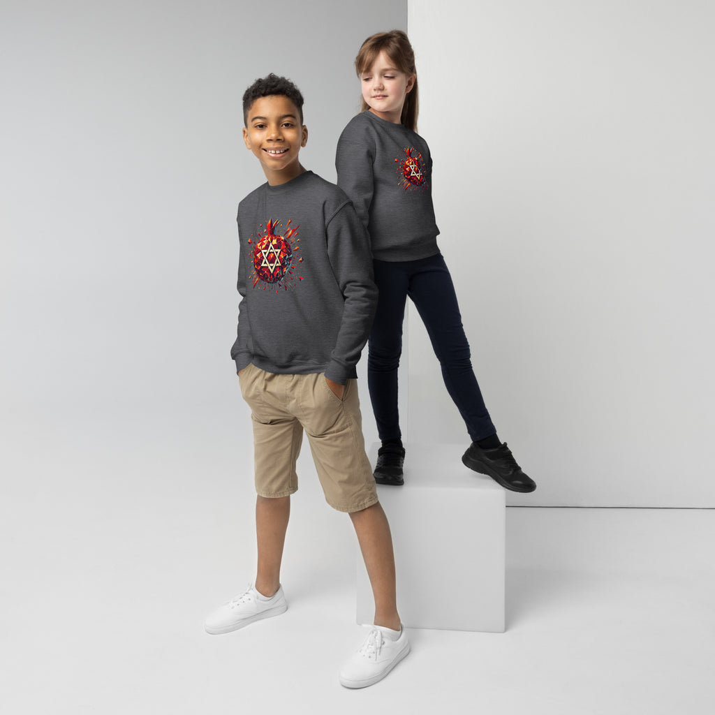 Pomegranate Star of David Youth Crew Neck Sweatshirt - American Zionist
