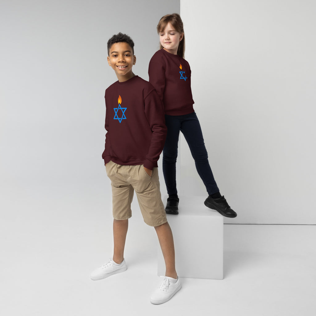 Fire Stars Of David Youth Crew Neck Sweatshirt - American Zionist