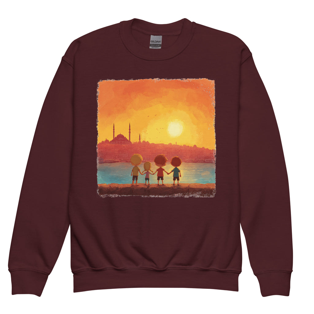 Jewish Kids Over Sunset Transparent Youth Crew Neck Sweatshirt - American Zionist