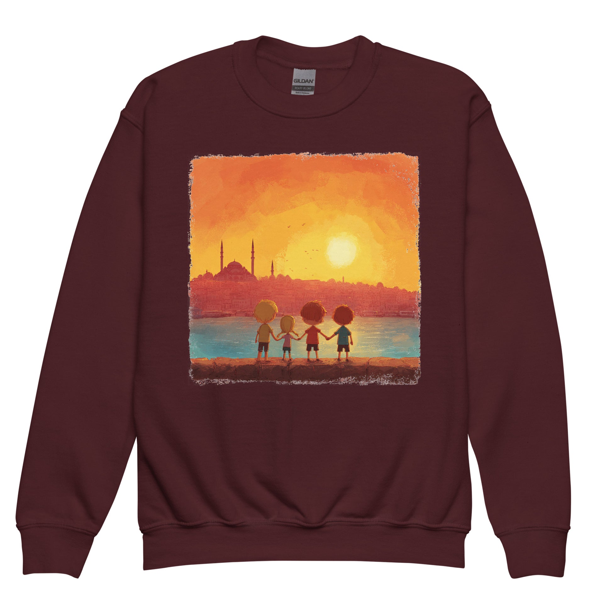 Jewish Kids Over Sunset Transparent Youth Crew Neck Sweatshirt - American Zionist